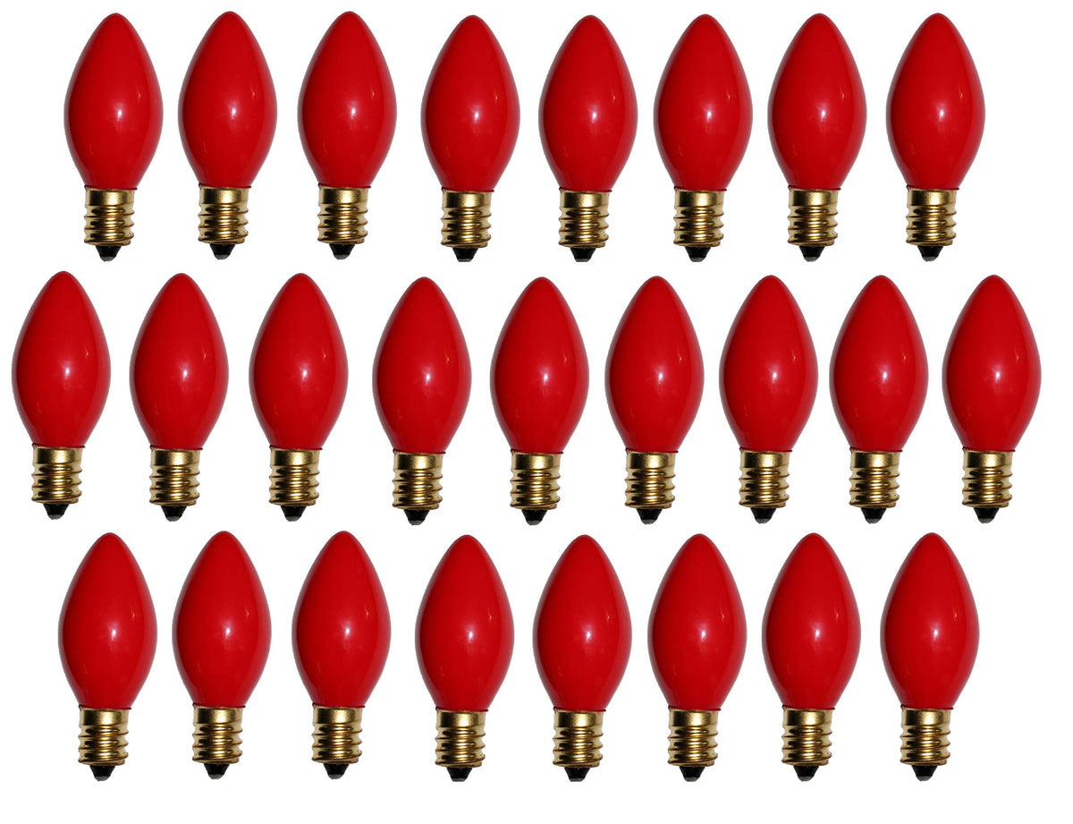 Dobar Red C7 Christmas Lights Replacement Bulbs - E12 Candelabra Base, 5W, Set Of 25