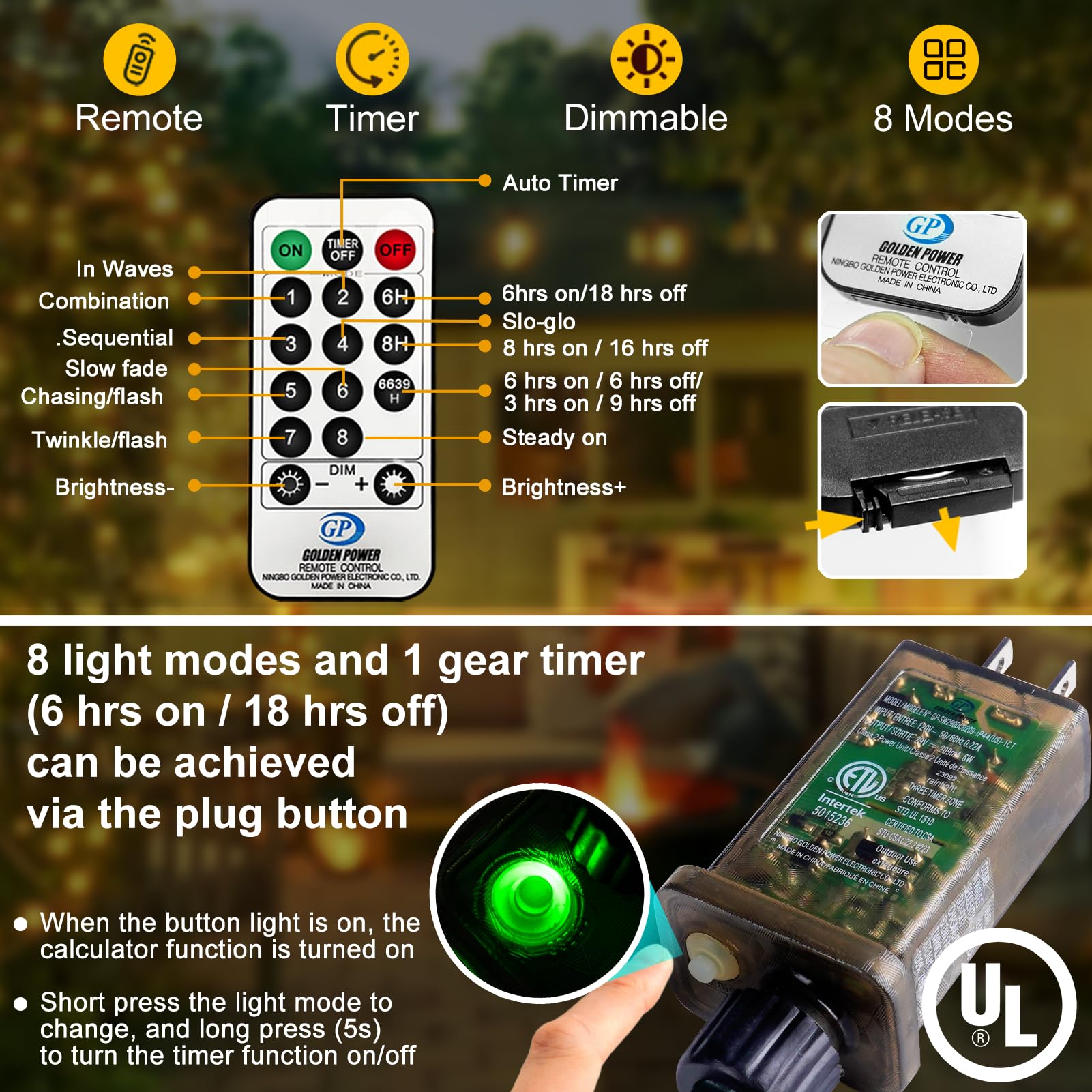 KNONEW 400FT LED Outdoor Fairy Lights, 1200 Waterproof Lights, Warm White, Green Wire, 8 Modes, Model KN-1000-LIG168-01