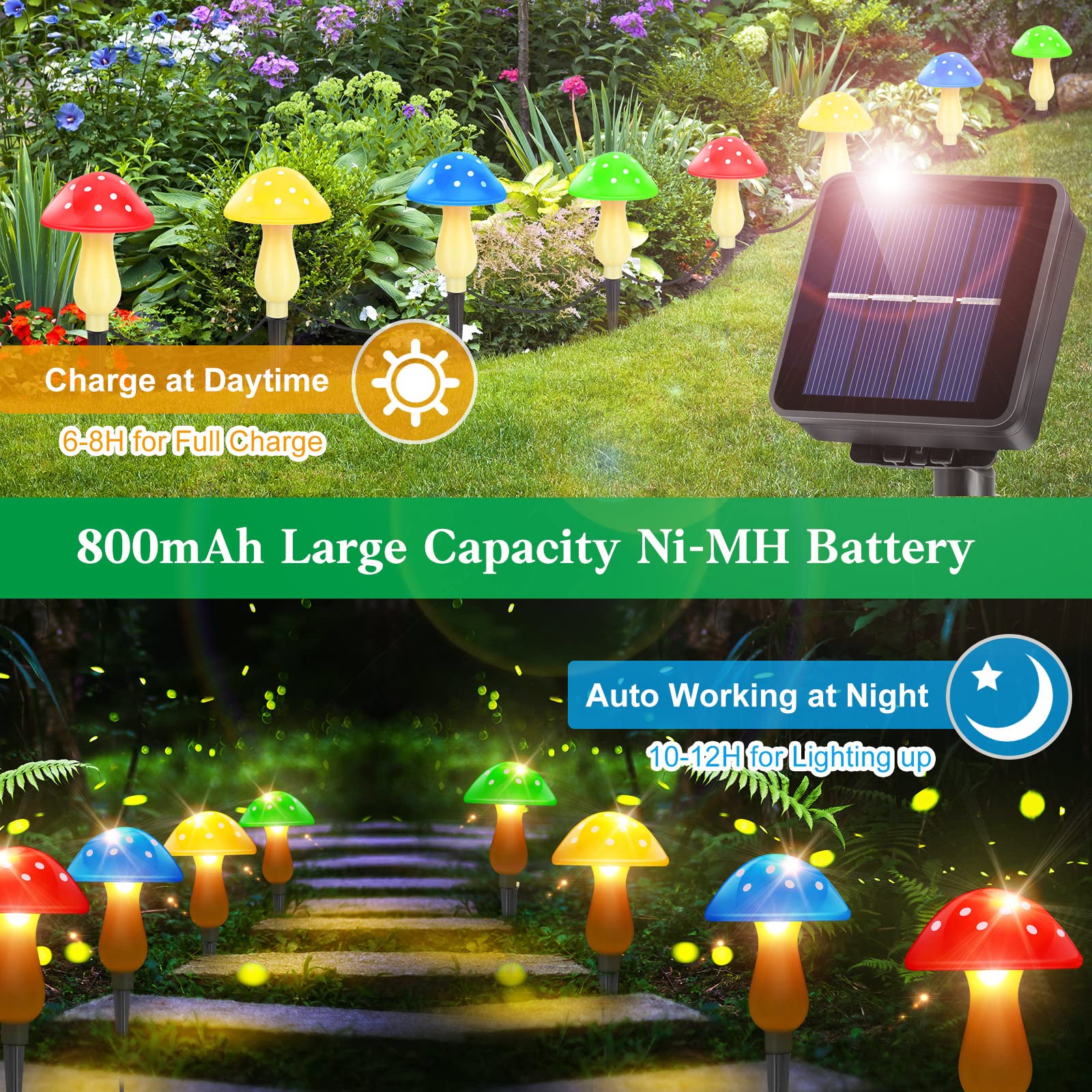 Reyeeinc Solar Garden Decor Lights, Solar Powered Mushroom Outdoor Waterproof Long Lasting Mushrooms Stake Lightings With 8 Lights And 8 Modes For Yard Lawn Flowerbed Pathway Decoration (8 In 1)