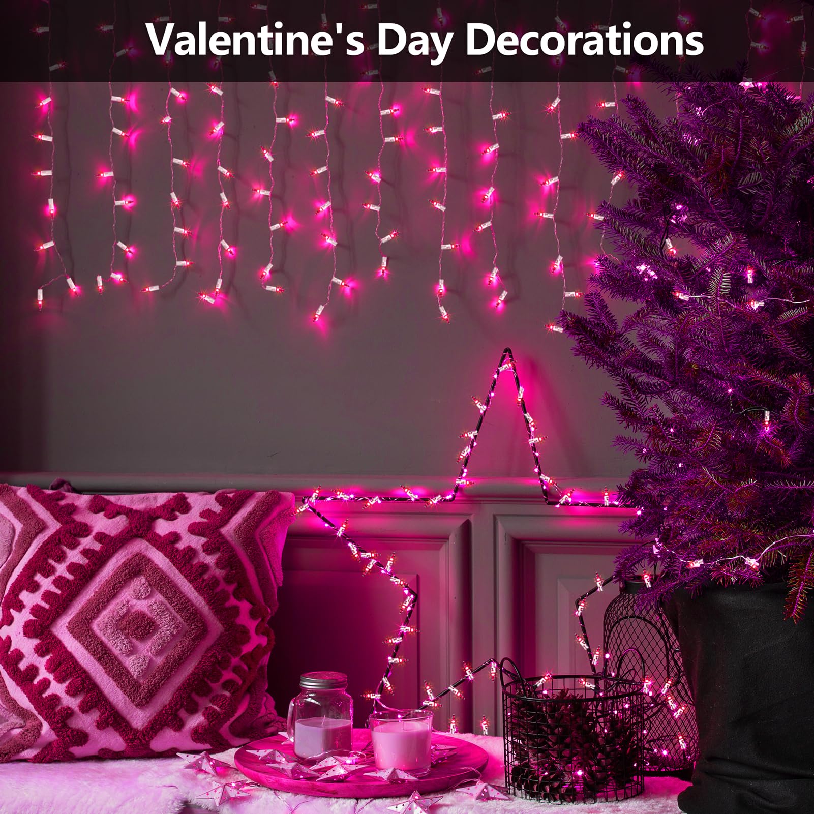 Brillarlights 100 Count Mini Pink String Lights, 21ft Copper Christmas Lights, Valentine's Day Outdoor Decor