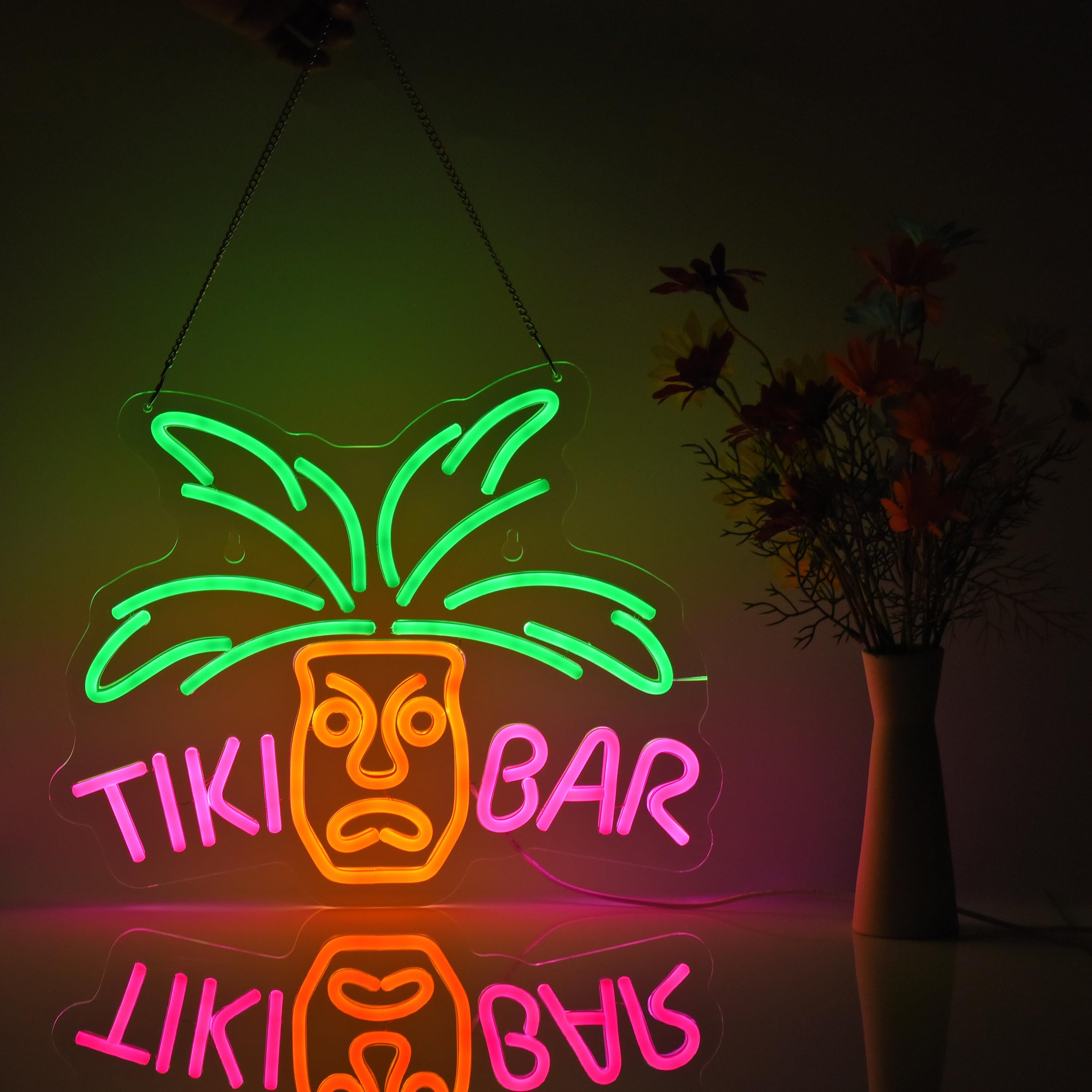 Geewkooy Tiki Bar Neon Light Sign Acrylic Dimmable LED Neon Sign 16"x13" Beer Bar Pub Club Restaurant Wall Deocr Artwork Gift Signs