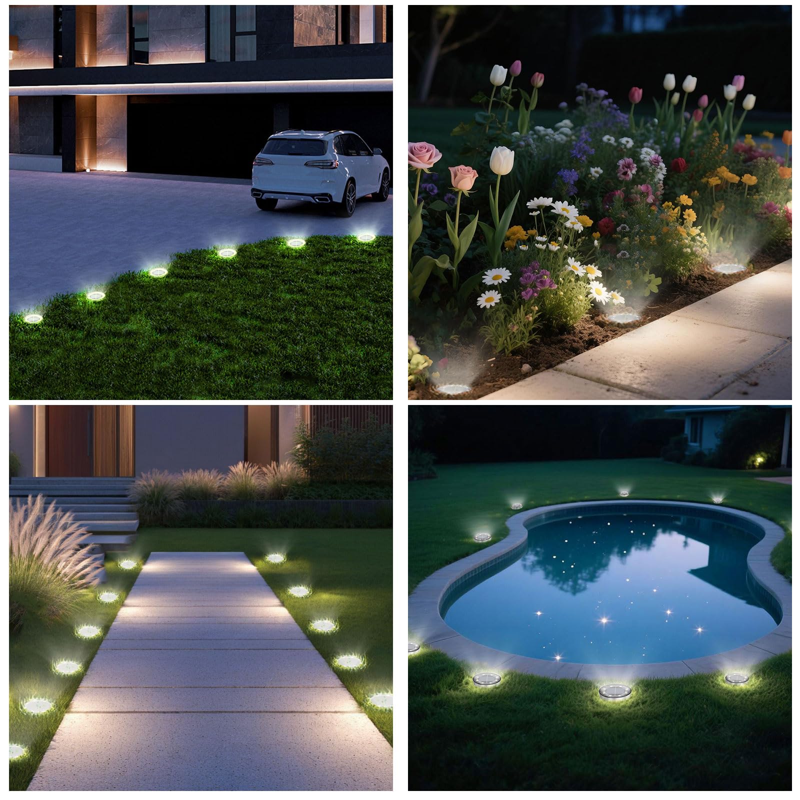 Solar Lights Outdoor 16 Pack  Solar Garden Outdoor Waterproof Pathway Lights Bright In-Ground Light Outdoor Lighting Decor For Lawn  Patio  Yard  Driveway  Step And Walkway White Light