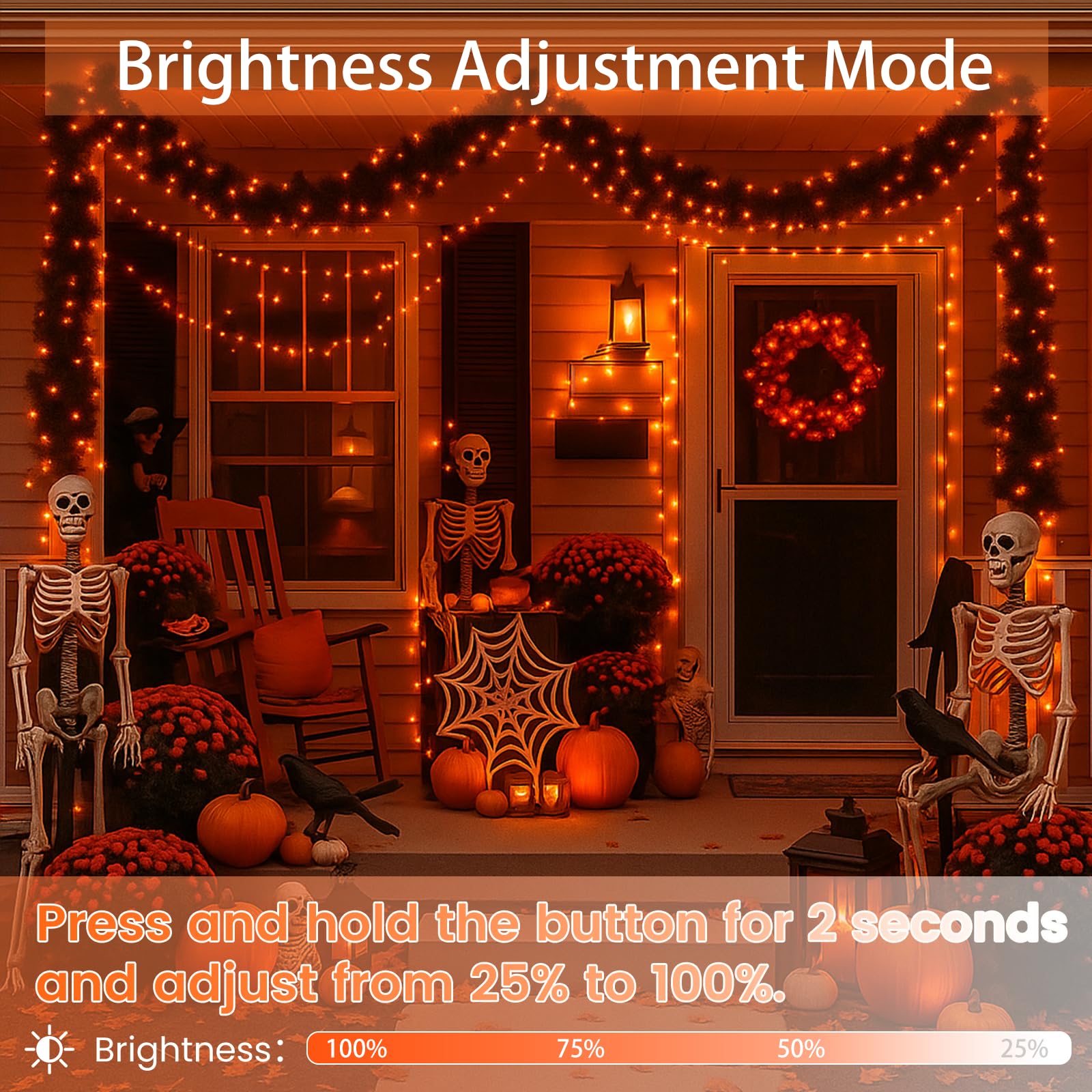 SANJICHA 200 LED Halloween String Lights, 66FT Waterproof Orange Fairy Lights, 13 Modes, Clear Wire, Model MLS-D29V6WUC-O
