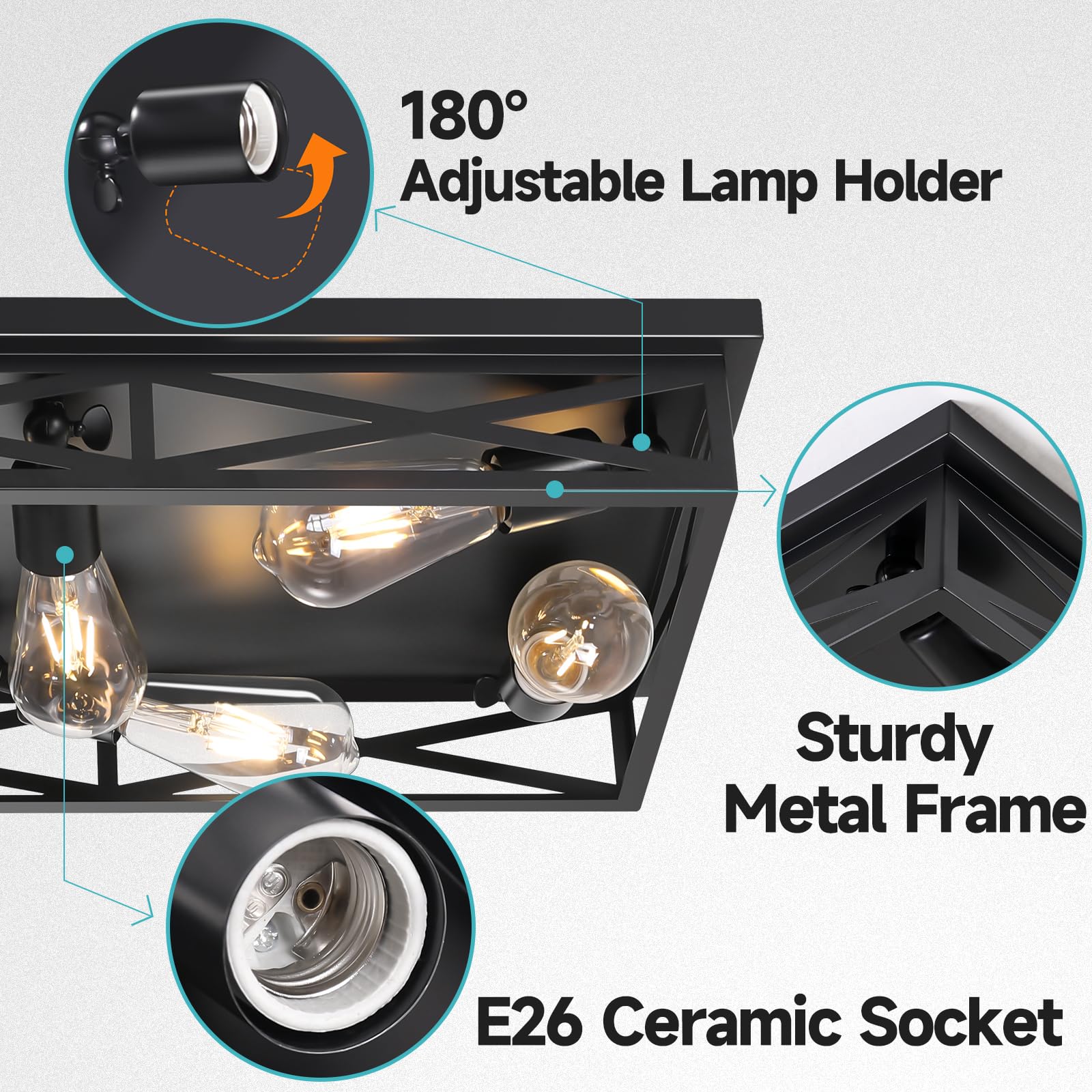 DIKAIDA 8-Light Flush Mount Ceiling Light Fixture, 31in Metal Cage, Black, Farmhouse Style for Bedroom Kitchen Hallway Entryway