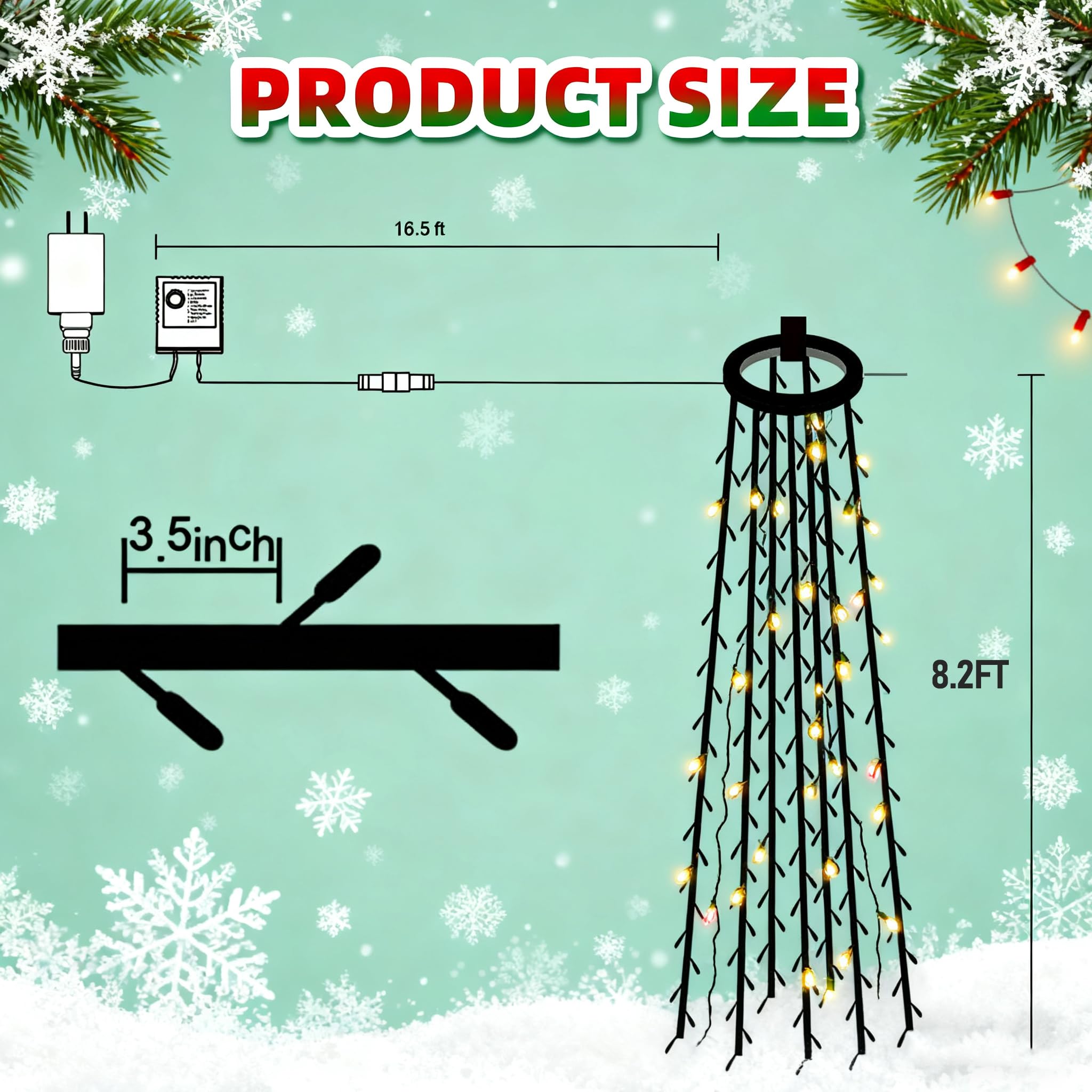 Tw Shine Christmas Tree Lights  448 Led Christmas Waterfall Tree Topper Lights With 8 Lighting Modes & Remote  8.2Ft X 16 Lines String Light For Indoor Outdoor Yard Party Xmas Decoration  Warm White