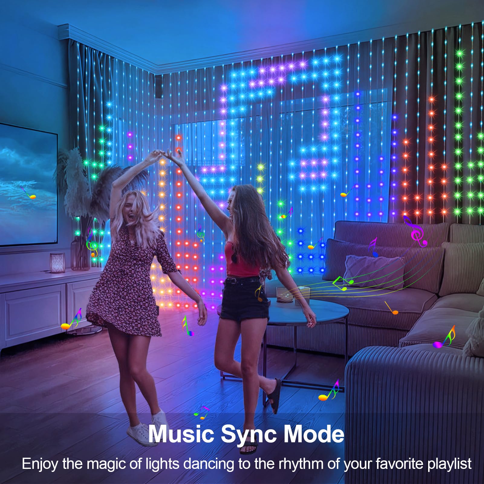 echosari Smart Curtain Lights - 400 LED RGB&IC, App Programmable, 6.6x6.6ft, Music Sync, Plastic Decor for Bedroom Backdrop