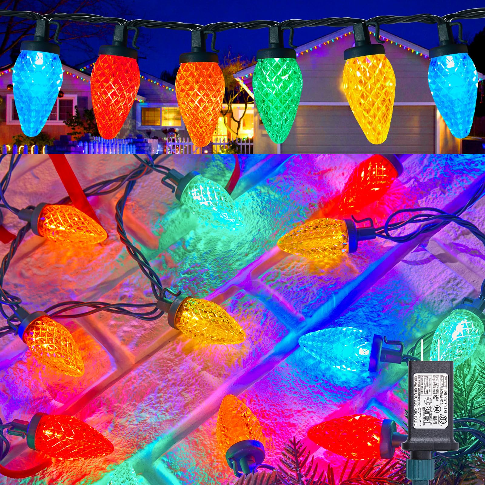 Minetom C9 LED Christmas Lights - 200 LED, 147 FT, Waterproof, 8 Modes, Multicolor