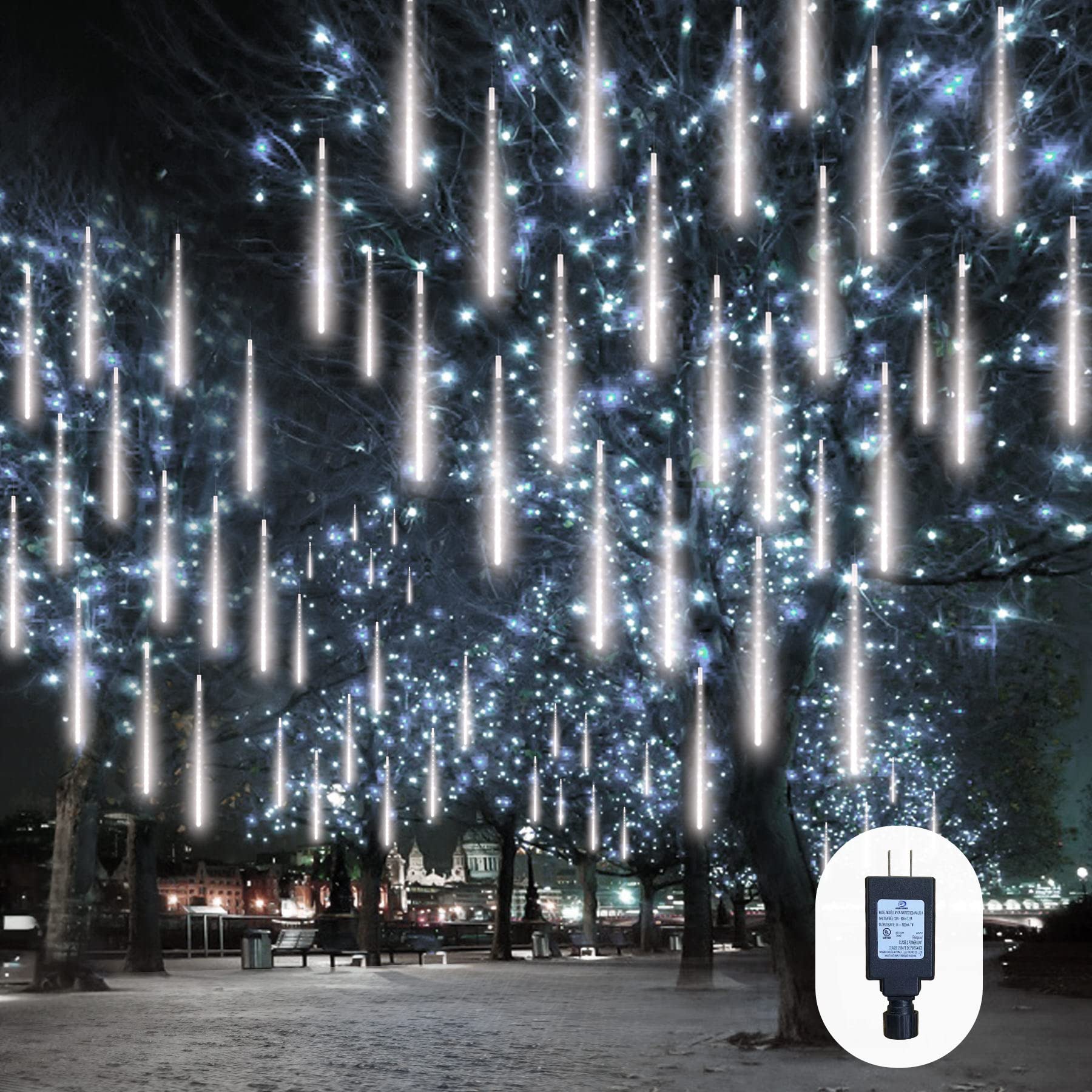 EEIEER Meteor Shower Lights Outdoor  11.8 inches 10 Tubes 240 LED Snowfall Falling Rain Lights for Halloween Christmas Holiday Tree Home Party-White