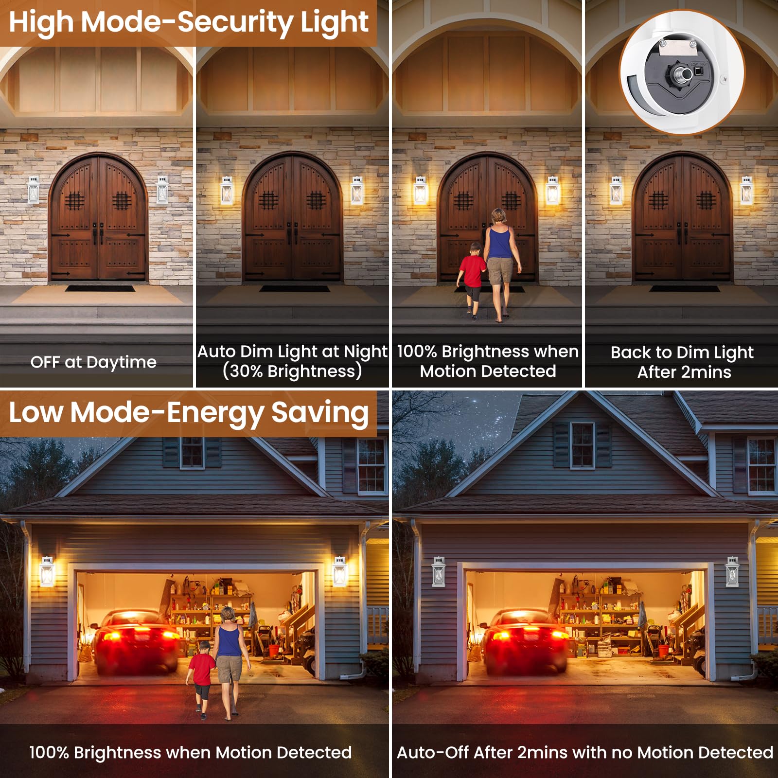 Motion Sensor Outdoor Lights Wall Mount, 2 Packs White Dusk To Dawn Waterproof Outside Wall Lights For House, 100% Anti-Rust Alu