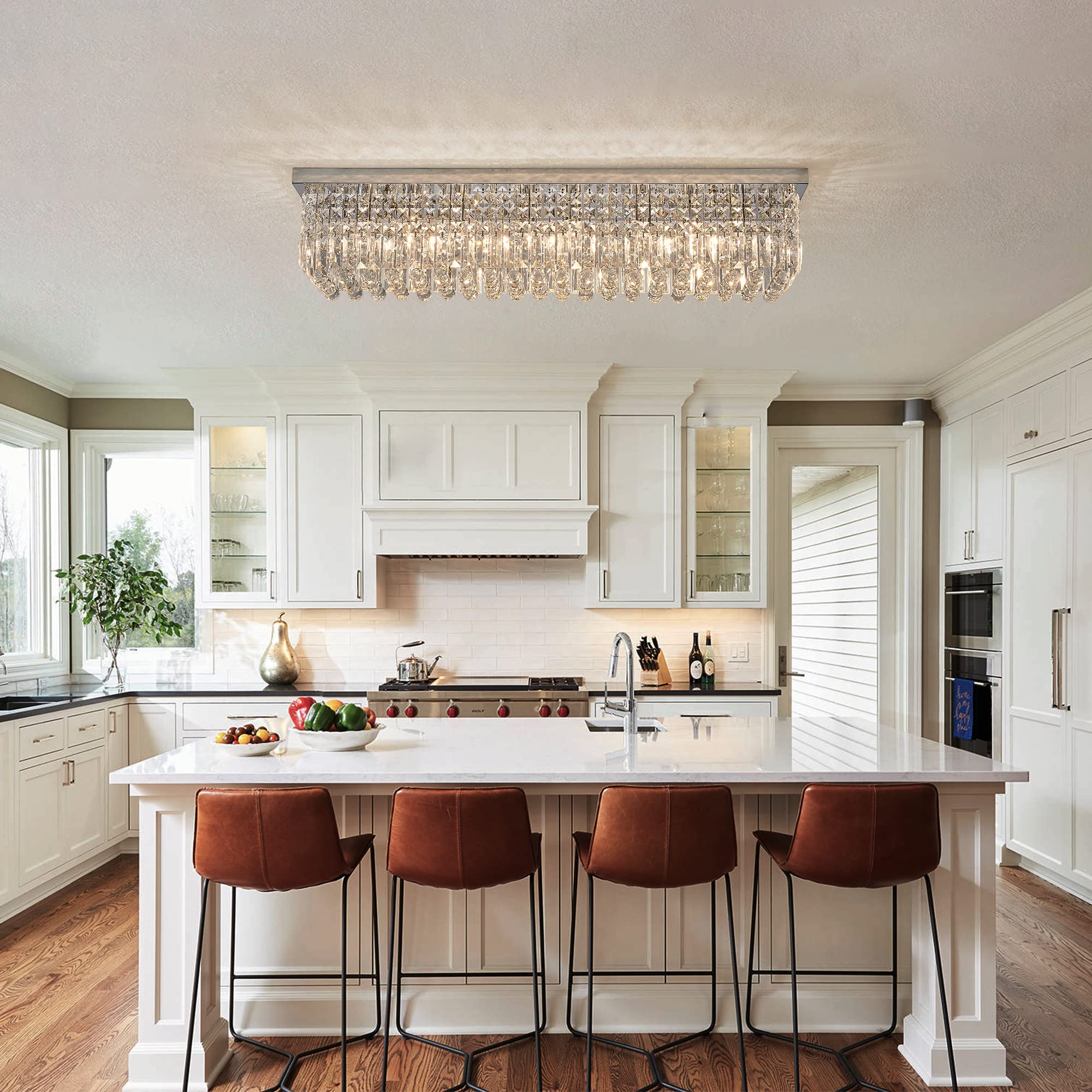 7Pm Crystal Chandelier For Dining Room, Chrome Stainless Steel, 40X10X10, Model Cl010895