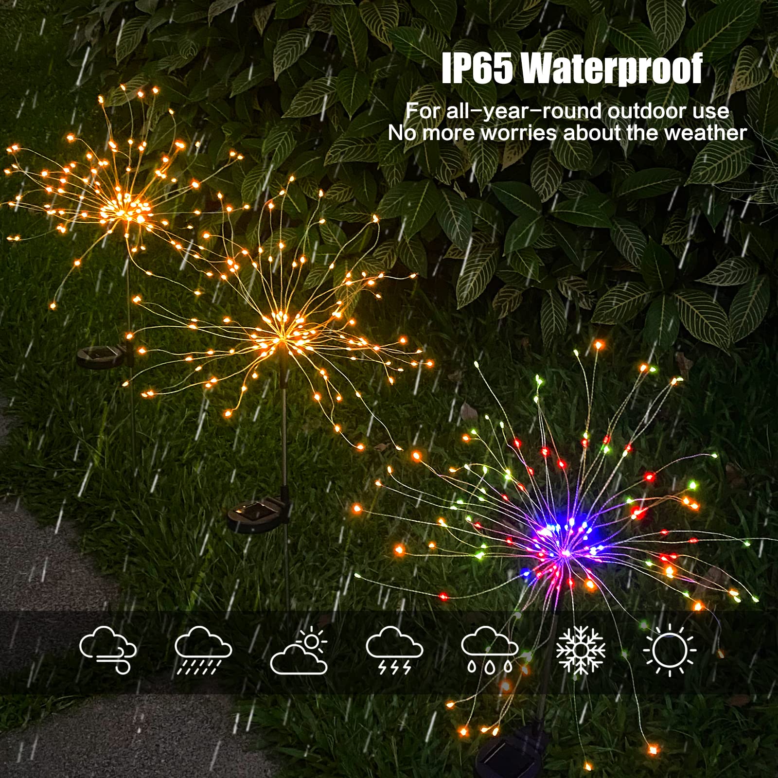 Donguli Outdoor Solar Garden Lights, 120 Leds 8 Lighting Modes Waterproof Solar Fireworks Light Sparklers For Patio Walkway Yard Courtyards Pathway Christmas Party Decorations, Colorful(4 Pack)