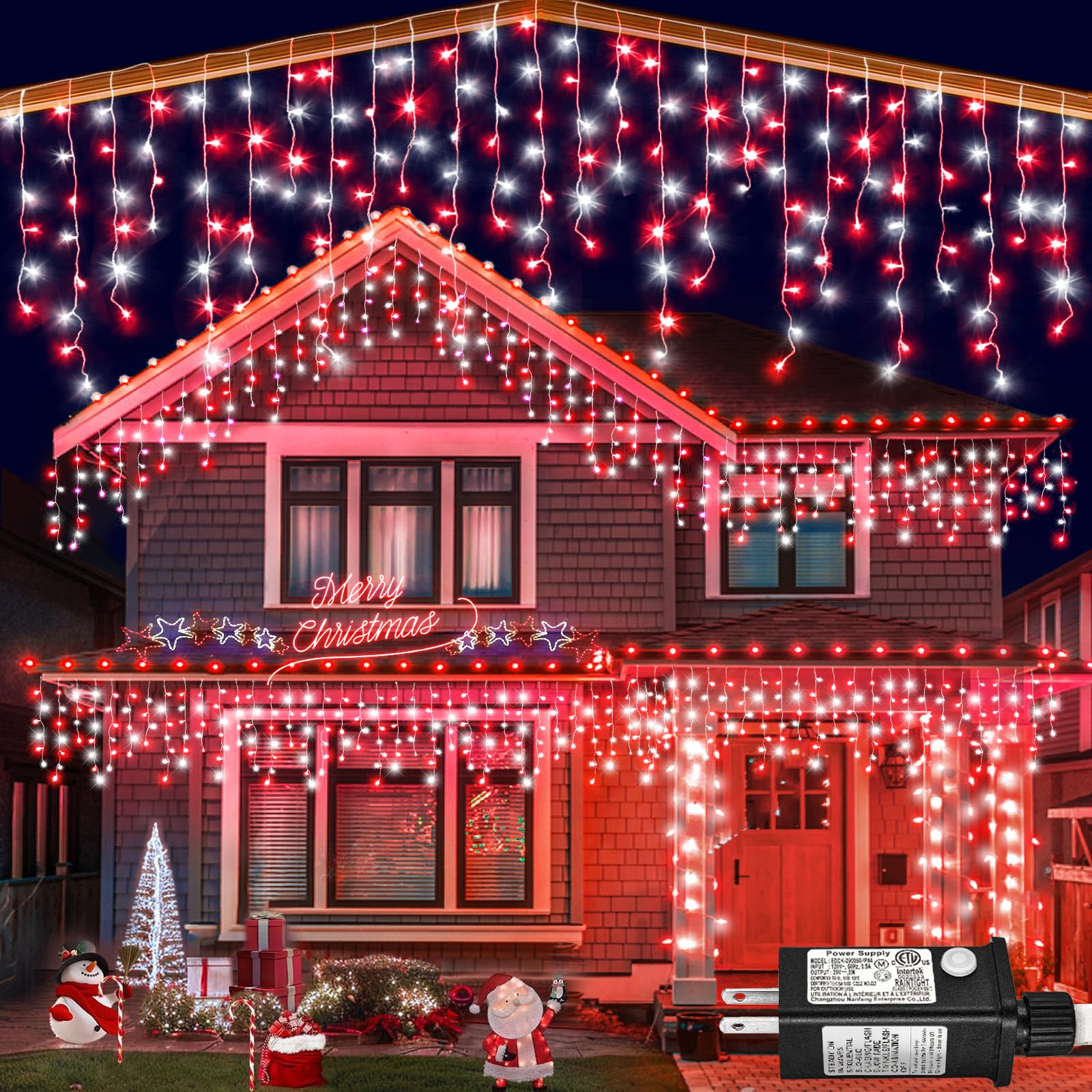 99Ft Icicle Lights For Outside  Red And White Christmas Lights Outdoor Indoor  1216 Led Twinkle Light With 228 Drops Short Curtain Light For Thanksgiving Room Home Wall Bedroom Window Decoration