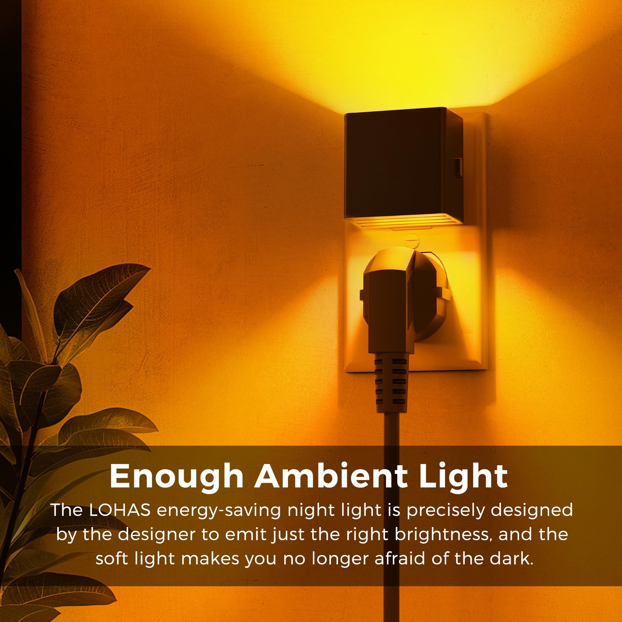 L Lohas Led Night Light,Night Lights Plug Into Wall,[2-Pack]Dimmable Night Light With Light Sensor,1800K Amber Light,Modern Home