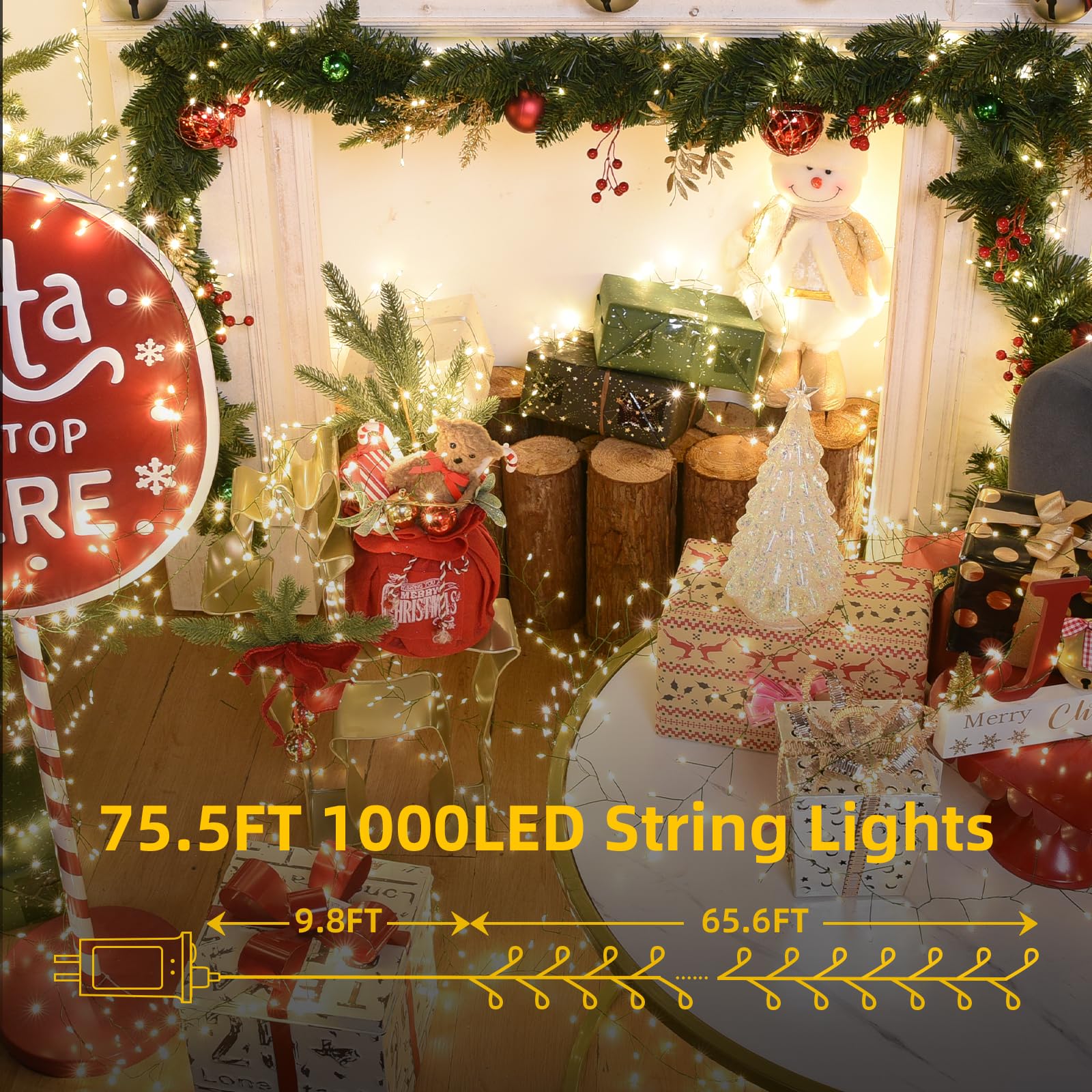 Lycklig Fairy Lights Plug In 65Ft 1000Led Warm Christmas Garland Lights With Timer Remote Waterproof Fire er Twinkle Cluster String Light For Bedroom Wreath Party Wreath Tree Decor Green Wire