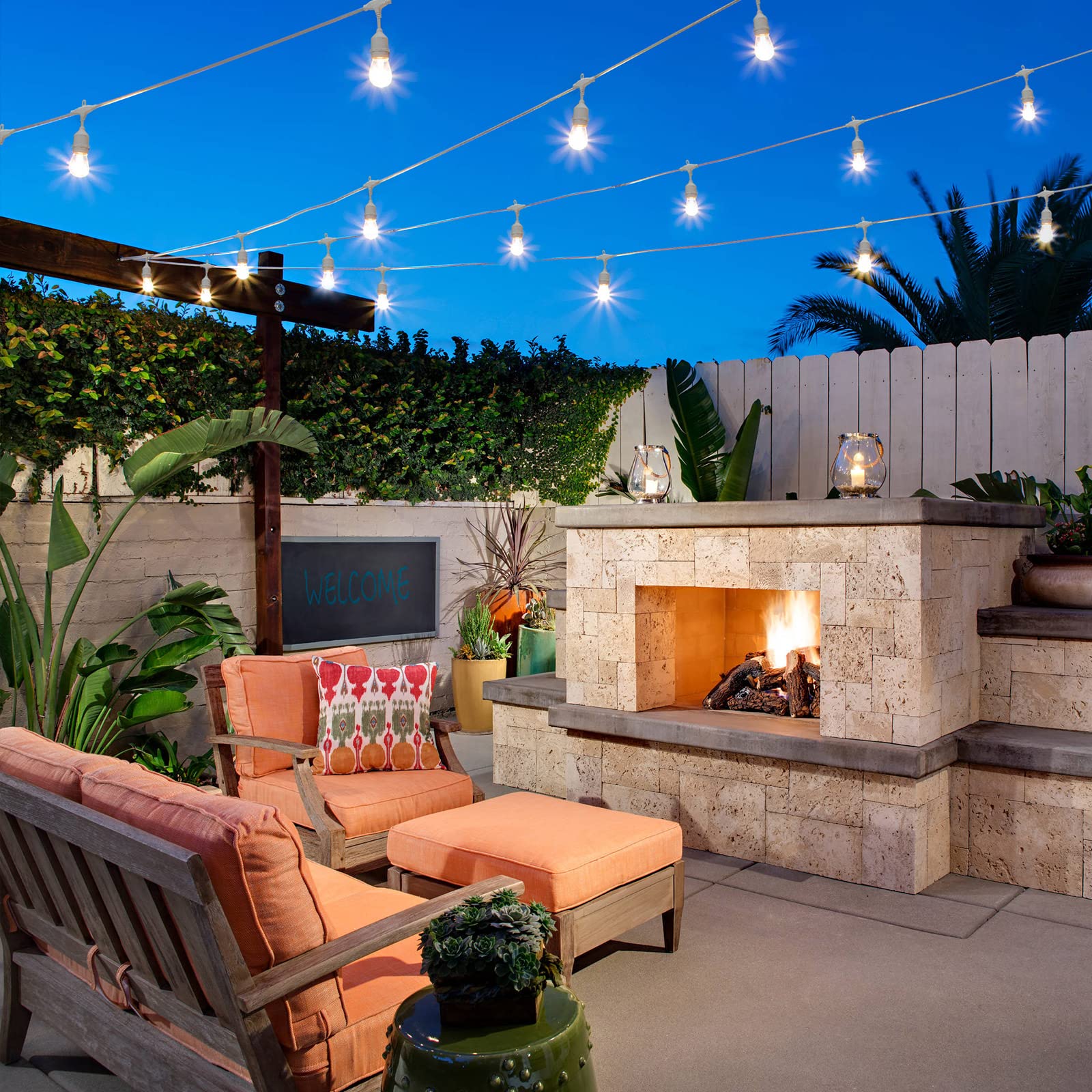 Mlambert 3 Color Outdoor Led Dimmable String Lights For Patio With Remote, Plug In 48Ft Waterproof Shatterproof Led Bulb Light F