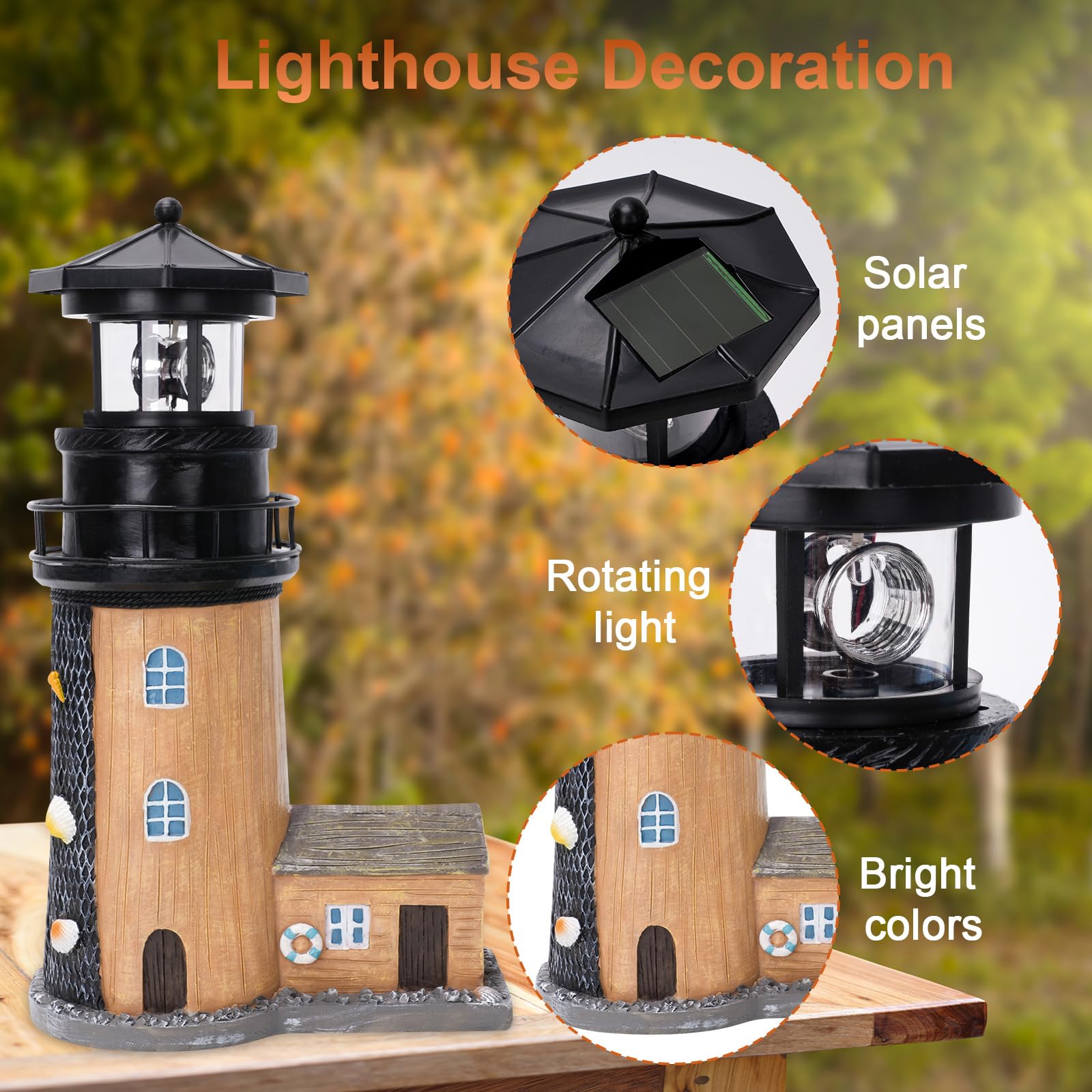 Rosycoud Solar Lighthouse With Rotating Beacon,11.1'' Outdoor Garden Lighthouse Decor,Waterproof Statue Light House Lamp For Yar