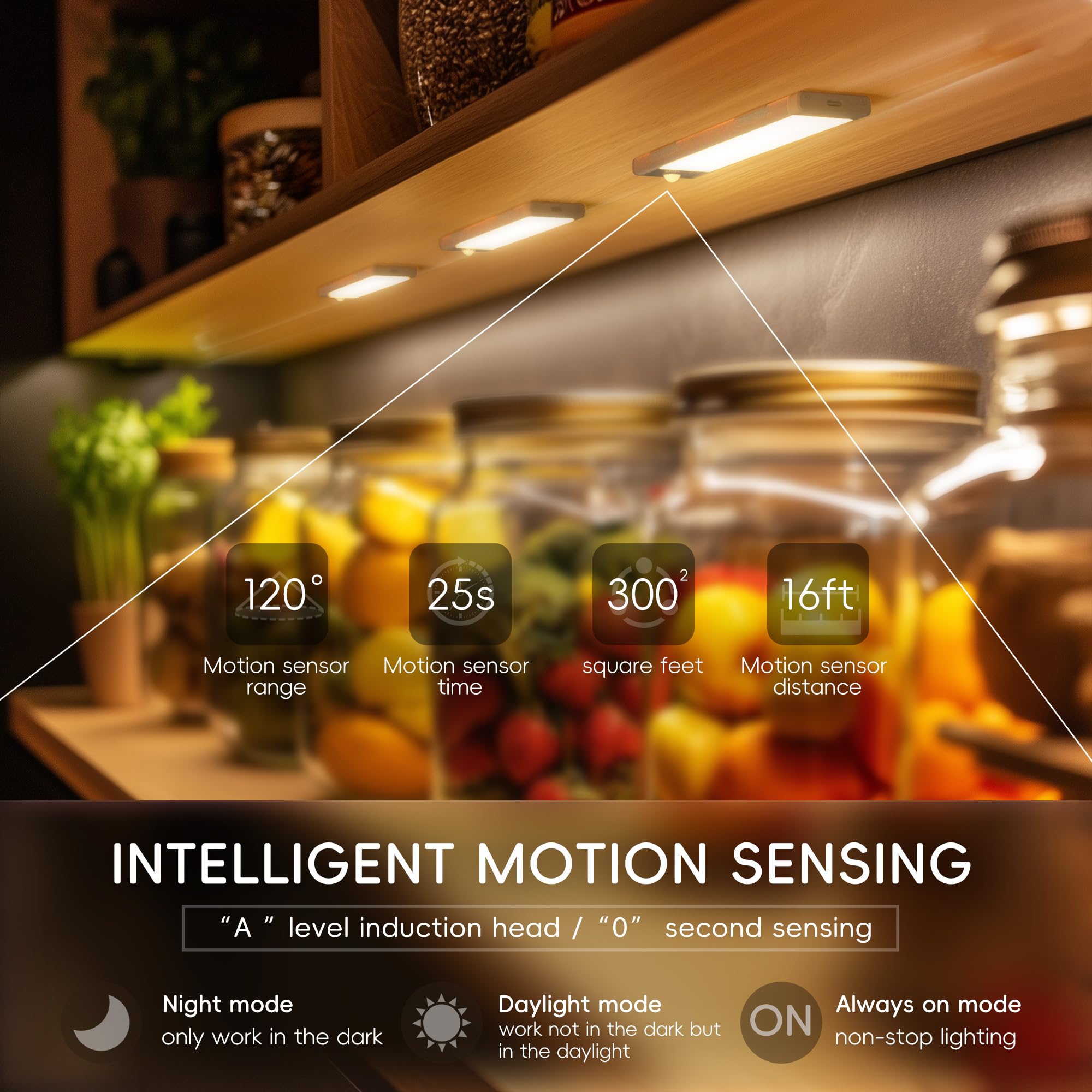 Hopedone Under Cabinet Lights, 24 LED Dimmable Rechargeable, Motion Sensor, Magnetic, 1 Pack, White, Model LINGJ-1466-US