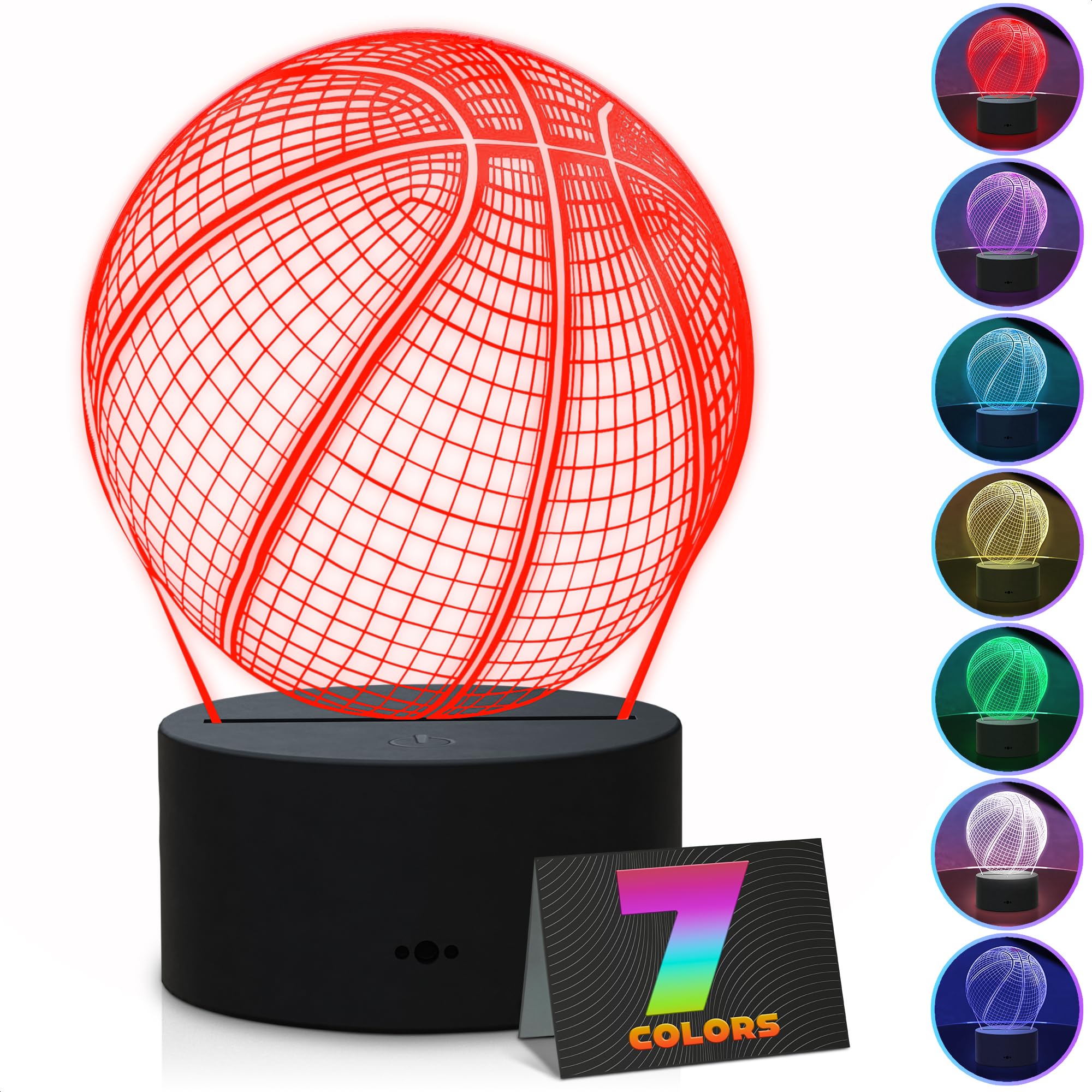 The Little Green Change 3D Basketball Lamp - 7 Color LED Light, Black, Model sww385, Basketball Room Decor for Boys