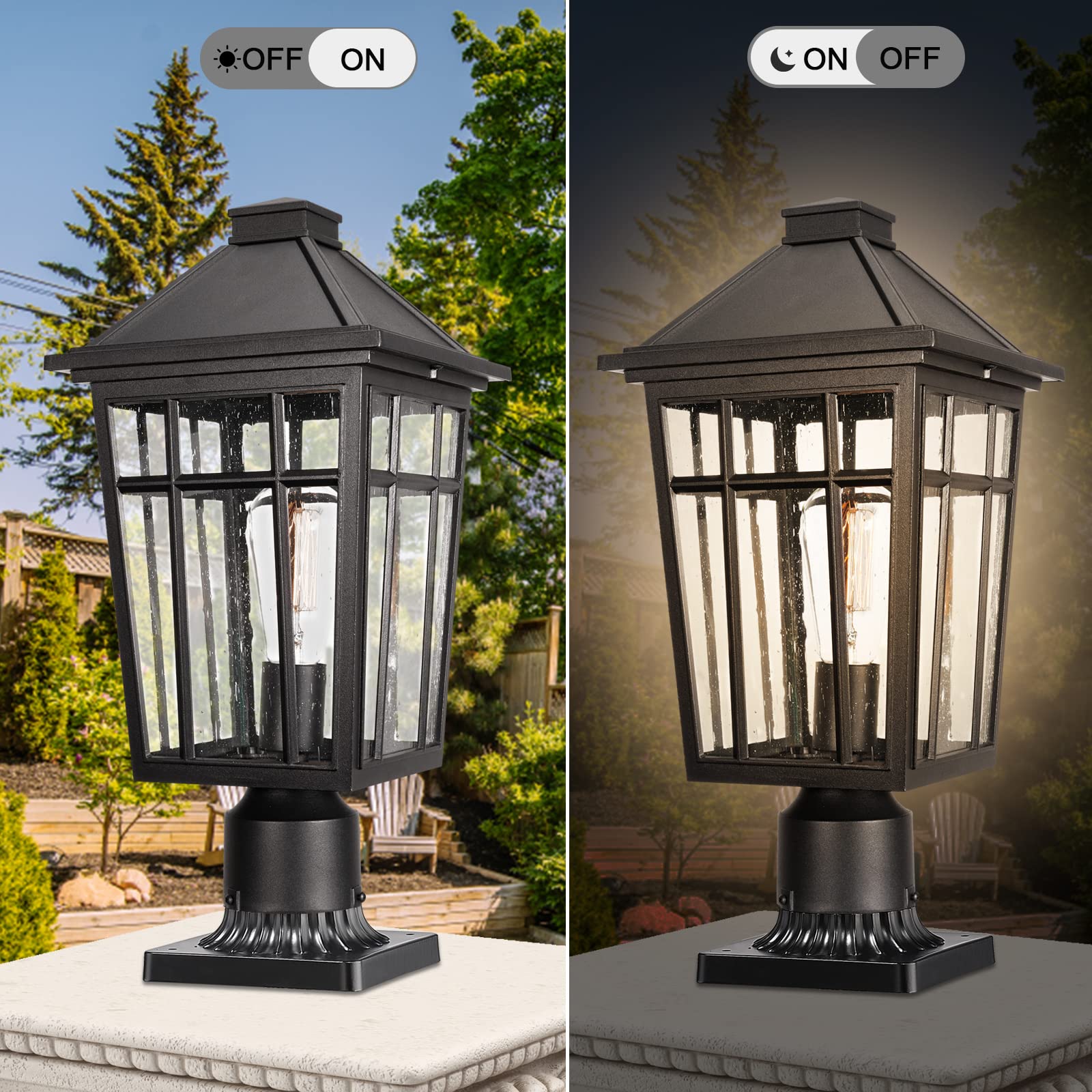 Darkaway Large Outdoor Post Light Fixture, Waterproof Aluminum, Black, Model 6X16P-M BK, Ideal for Garden, Patio, Pathway Lighting