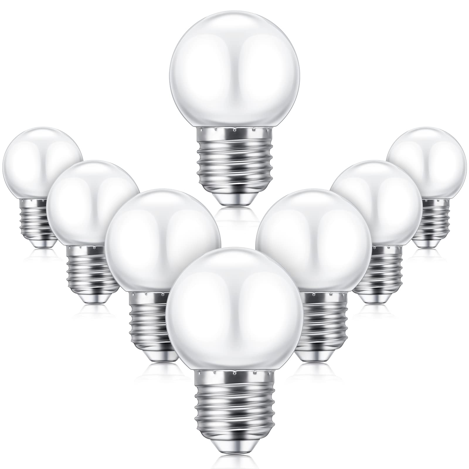 Riakrum LED Night Light Bulb 1 Watt 2700K White G45 E26 Base Model 4511220, 8 Count Pack