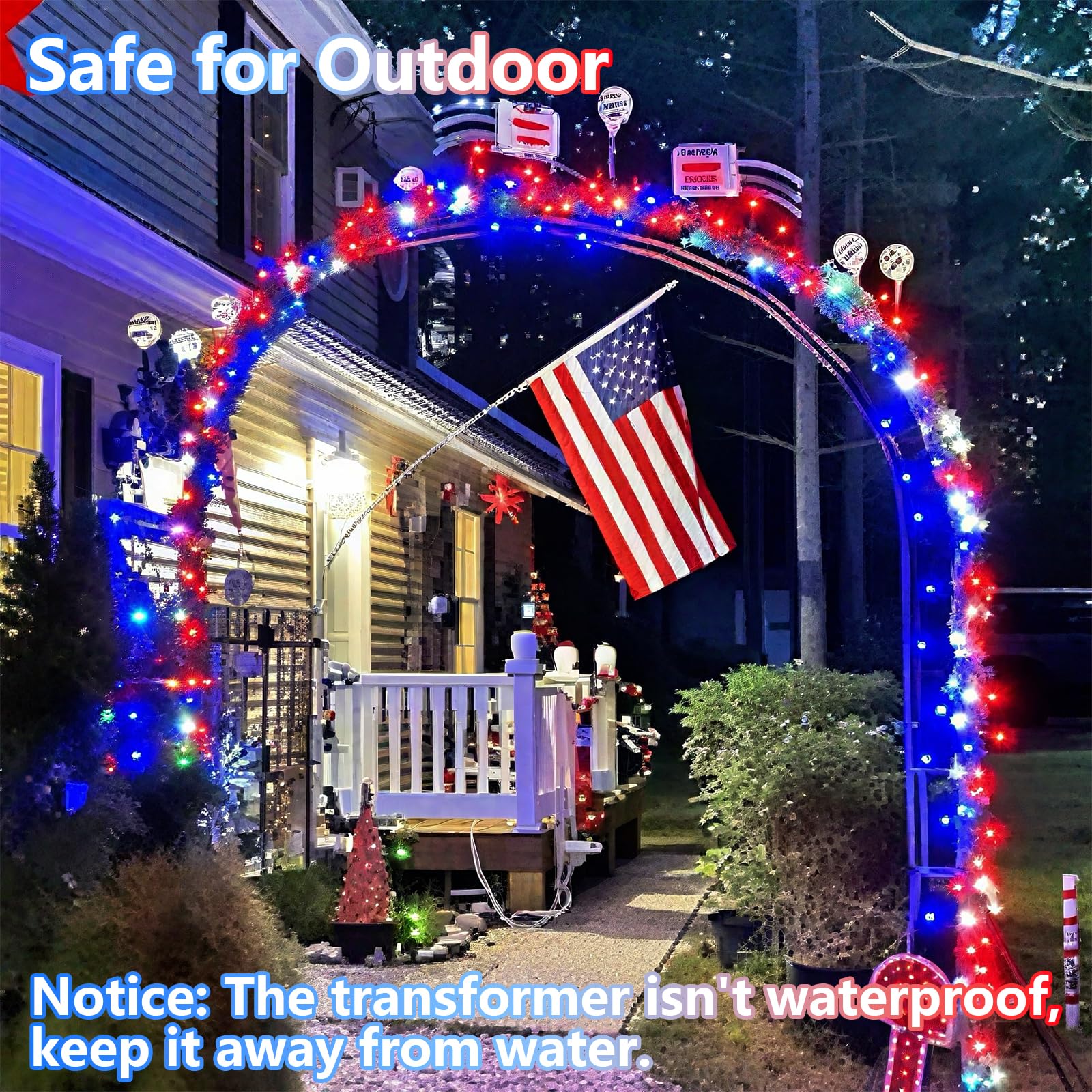 Yeguo 165Ft 500 Led Red White And Blue Lights  4Th Of July Decorations String Lights Plug In Indoor Outdoor  8 Modes Clear Wire Patriotic Light For Independence Day Holiday Memorial Day Party Decor