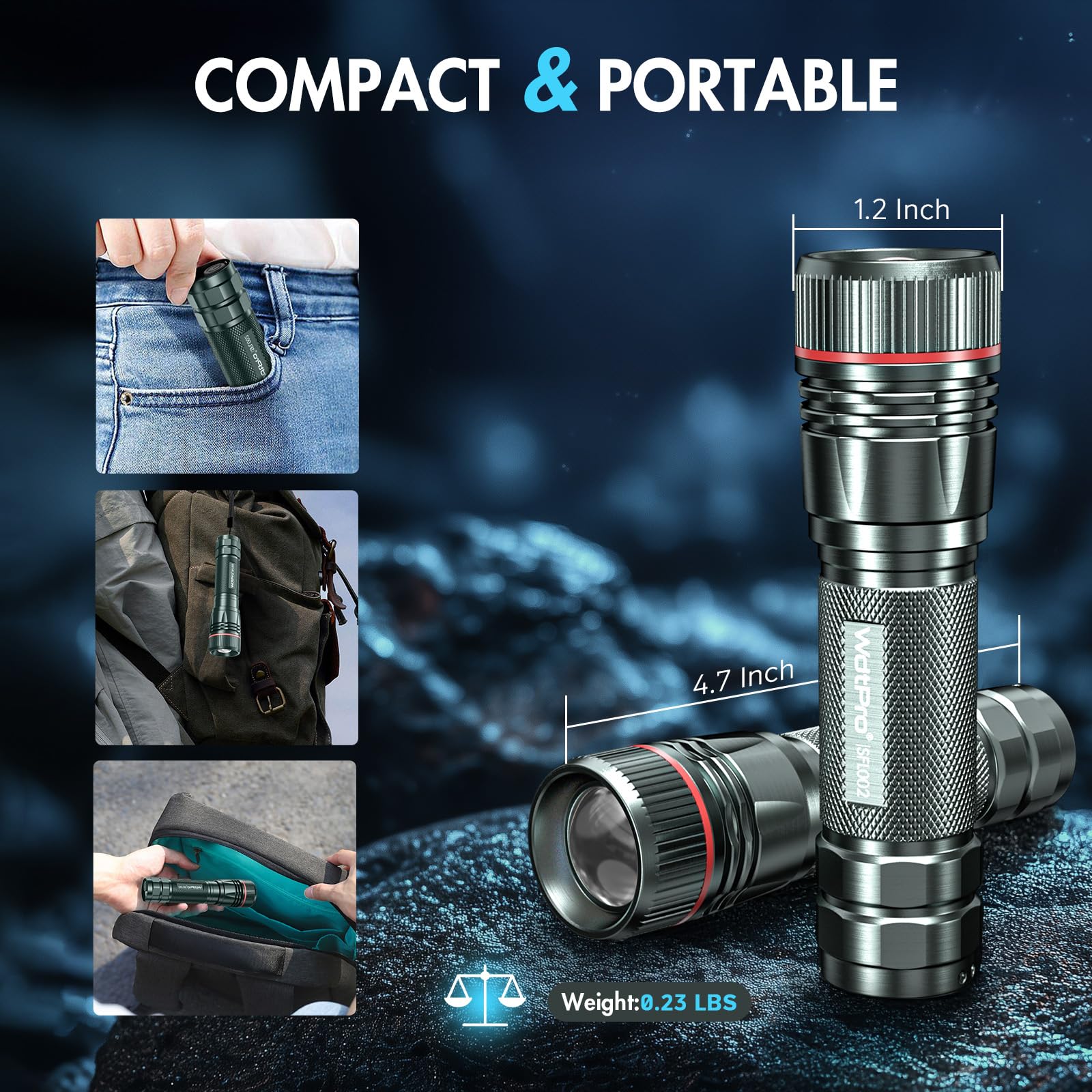 Wdtpro Rechargeable Flashlights High Lumens, 2 Pack Super Bright Led Small Tactical Edc Flashlight With 10H Runtime, Portable Fl