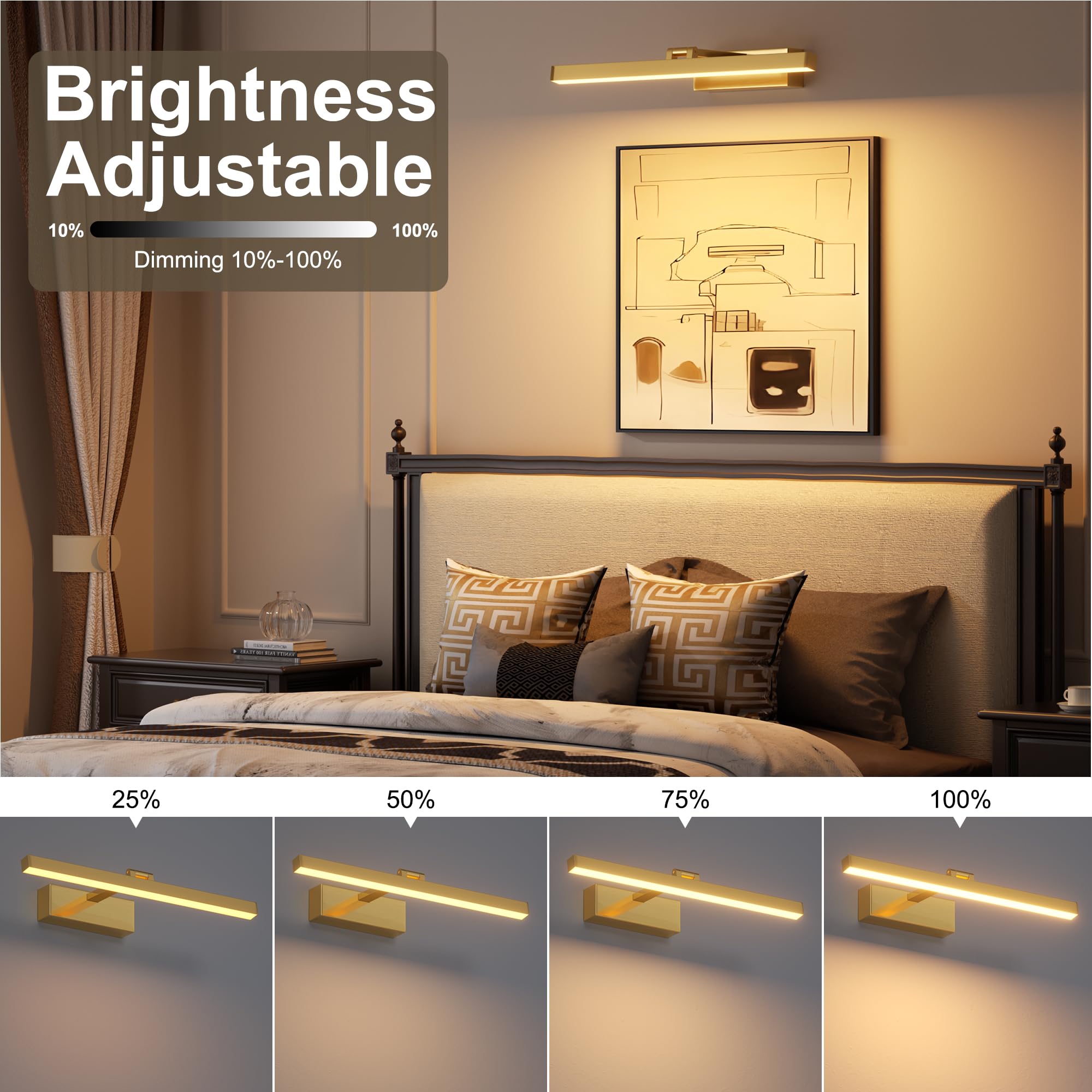 Aoceley 15.7in USB-C Rechargeable Wall Light, 10000mAh, 3CCT Dimmable, Remote/Touch Control, Battery Operated, Gold, Model
