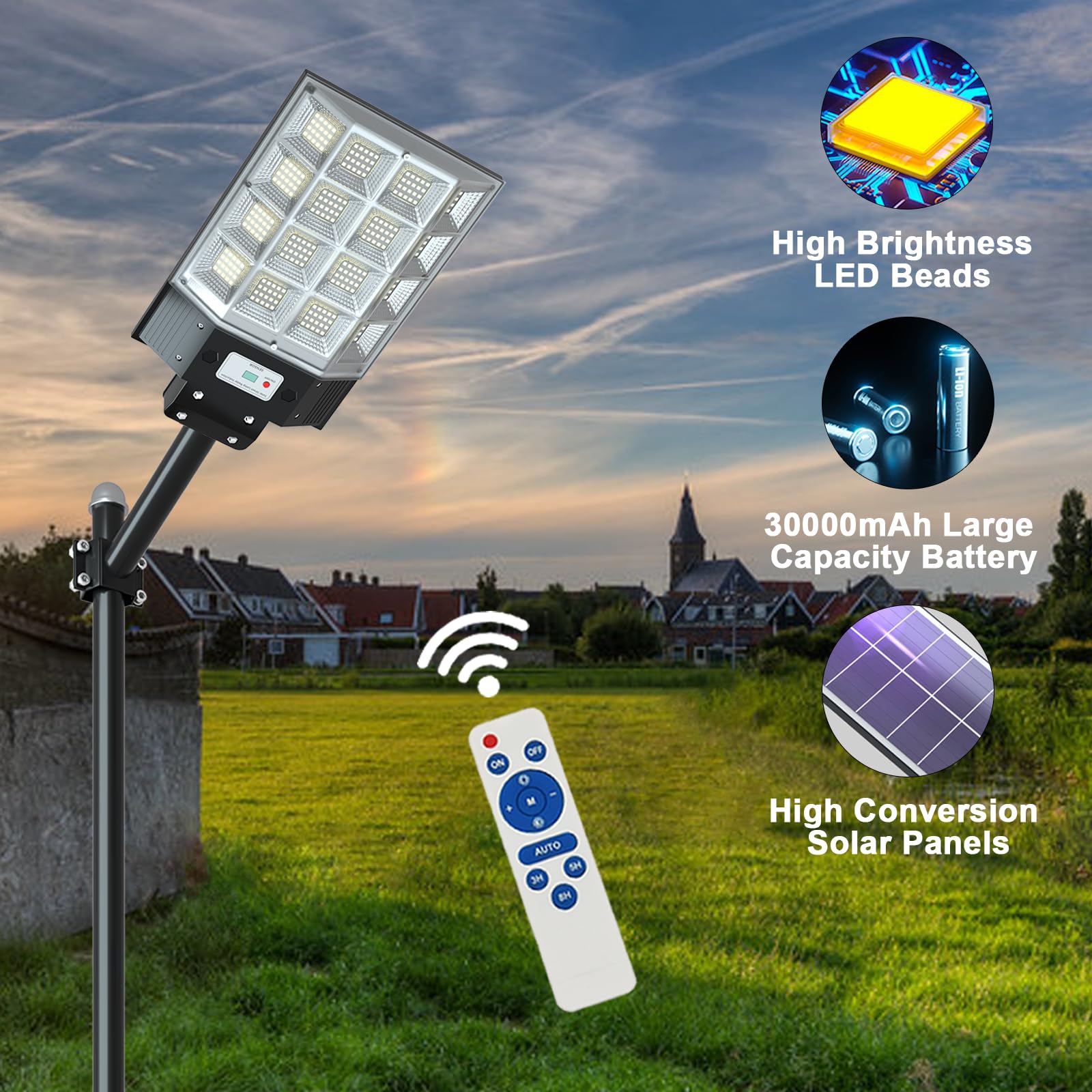 Waitscher 3000W Solar Flood Light, Motion Sensor, 350000Lm, Waterproof, Dusk To Dawn