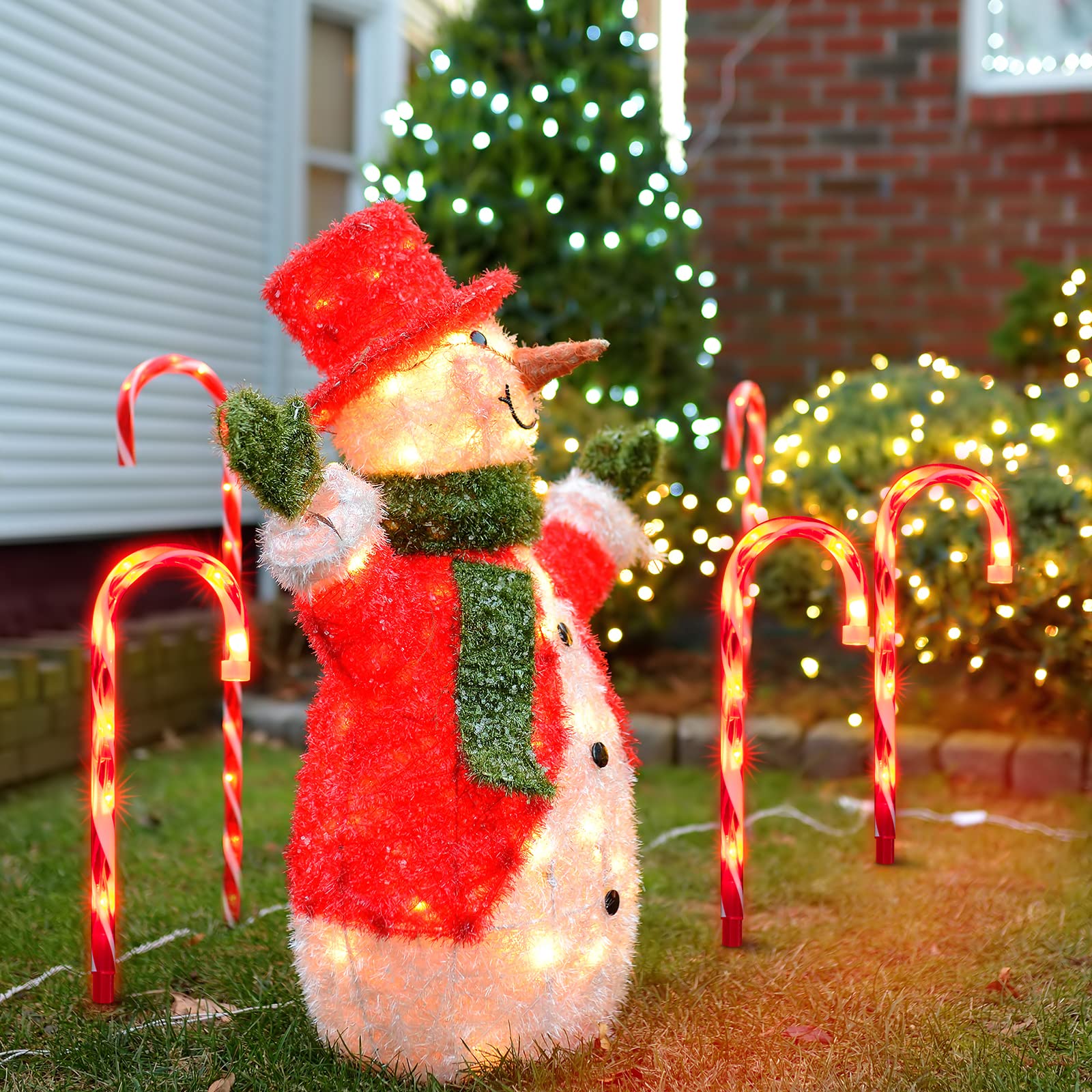 Lamphome 20Pack 12&quot; Christmas Candy Cane Pathway Markers, Xmas Pathway Lights Outdoor With 200 Lights For Walkway Garden Lawn Holiday Decorations