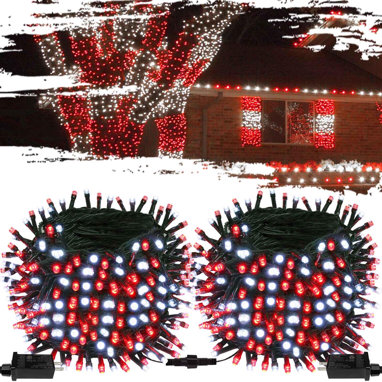 Connectable Red And White Christmas String Lights, 2Pack 164FT 400LED Christmas Lights for Outside/Indoor, Plug In Christmas Tre