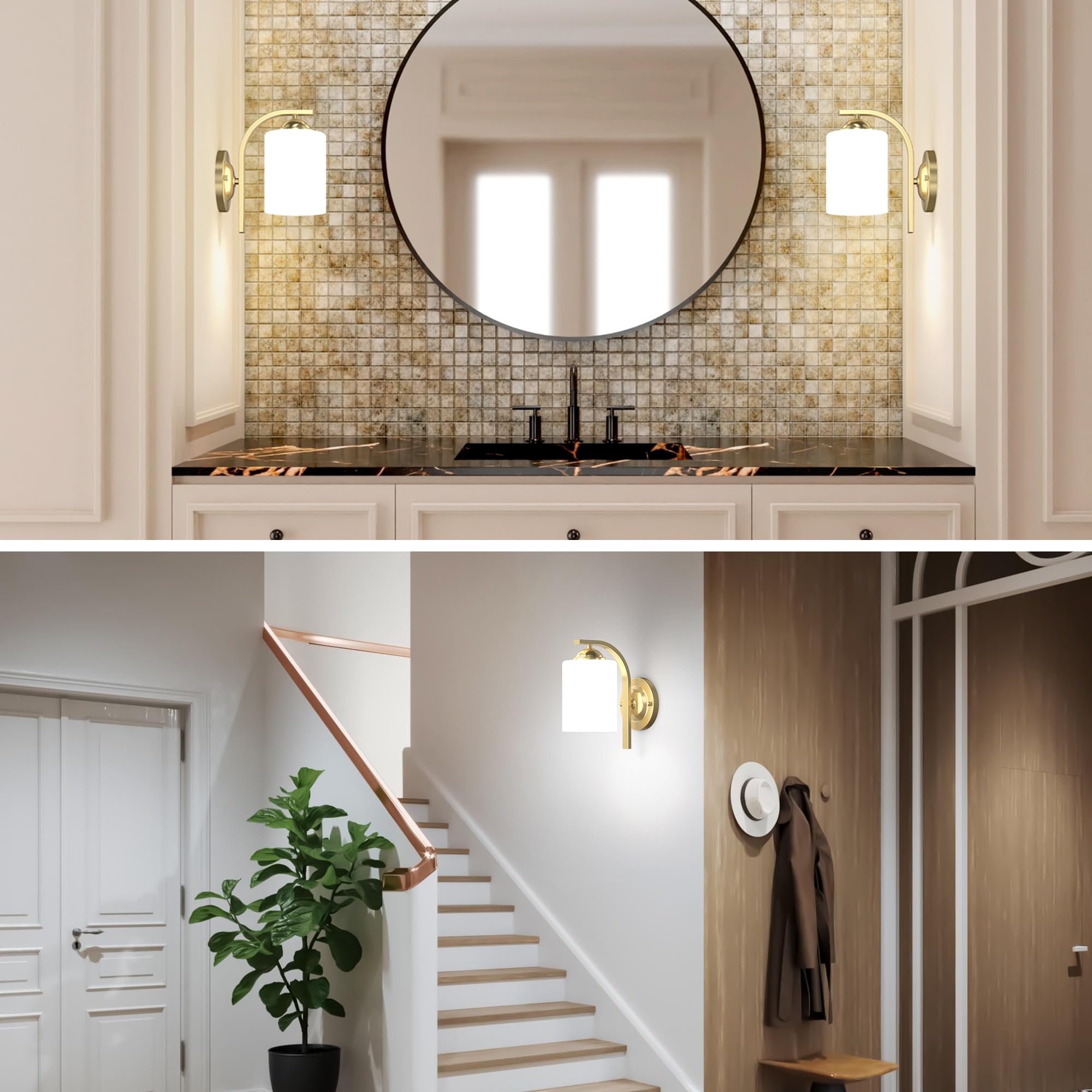 Wall Sconces Lights Lamp For Bedroom Bathroom  Modern Vanity Light Fixtures  Gold Farmhouse Wall Mount Lighting Lanterns With Glass Shade For Living Room Mirror Hallway Kitchen