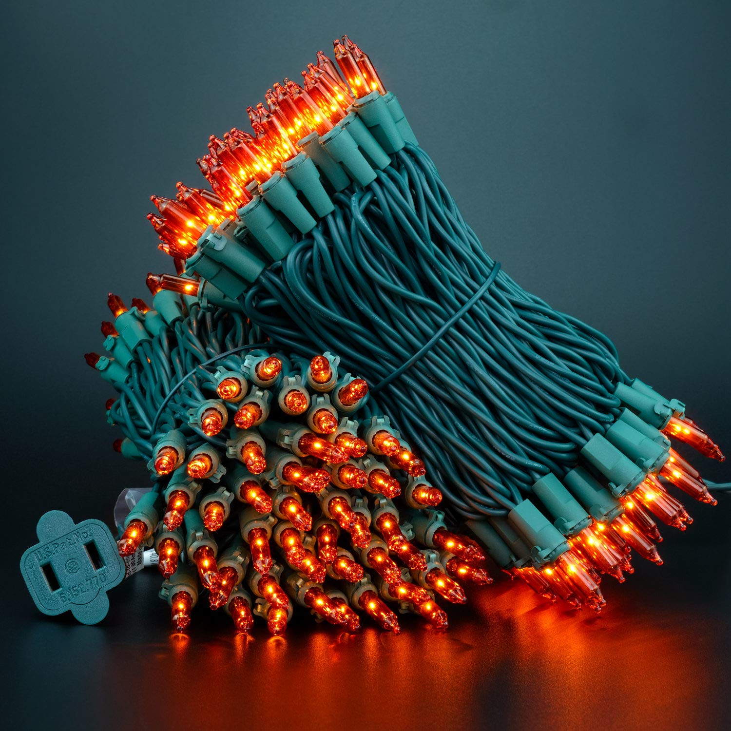 YULETIME Orange Christmas Lights, 66ft 200 Count, UL Certified, Amber Incandescent Mini Light Set, Green Wire, Pack of 2 Sets