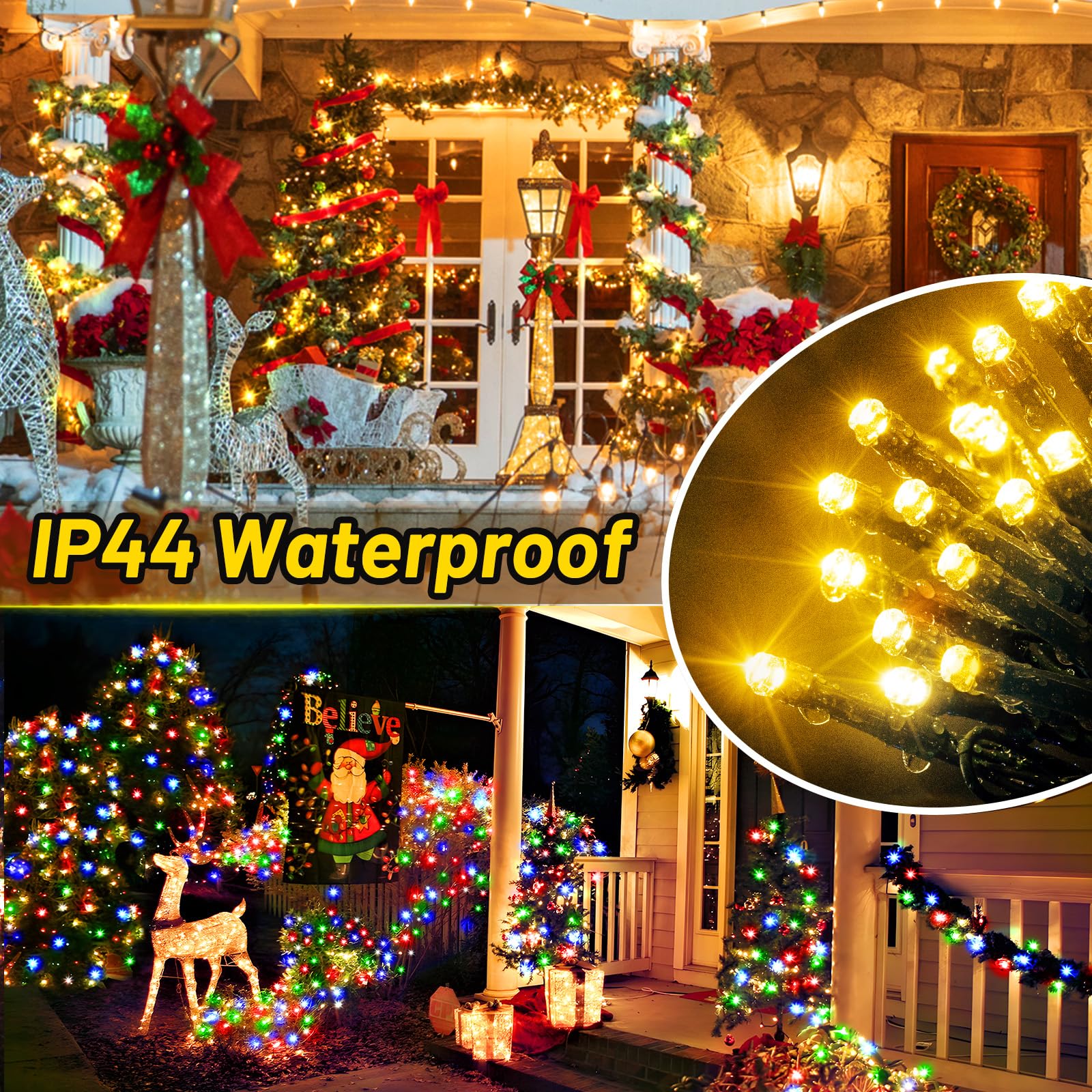 KNONEW 720 LED Color Changing String Lights, 328ft Dark Green Wire, 11 Modes with Remote for Outdoor Xmas Tree, Model BG-CL3M3-306L01