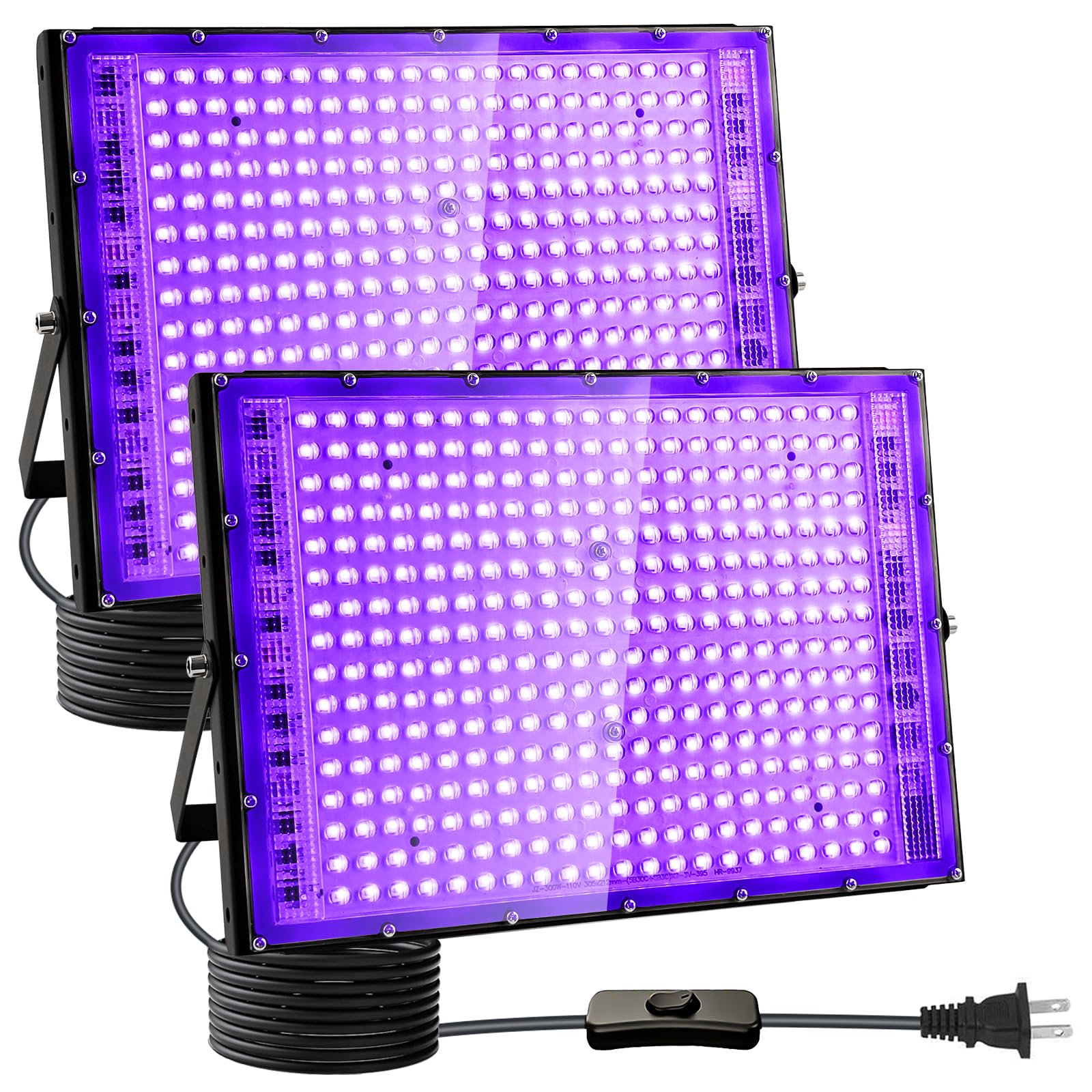 2 Pack 300W Black Lights  Blacklight Flood Light With Plug And Switch For Glow Party  Black Light Party  Halloween  Body discomfort-reducingt  Neon Glow  Fluorescent Poster  Stage Lighting
