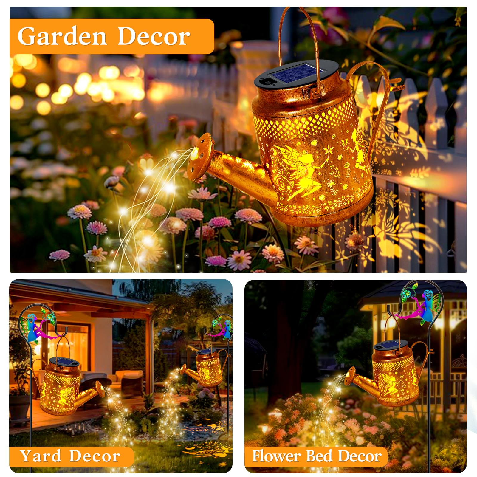 Solar Lanterns Outdoor Waterproof,Metal Watering Can Garden Decor,Fairy Hanging Solar Path Lights Yard Art,Outside Patio Decorat