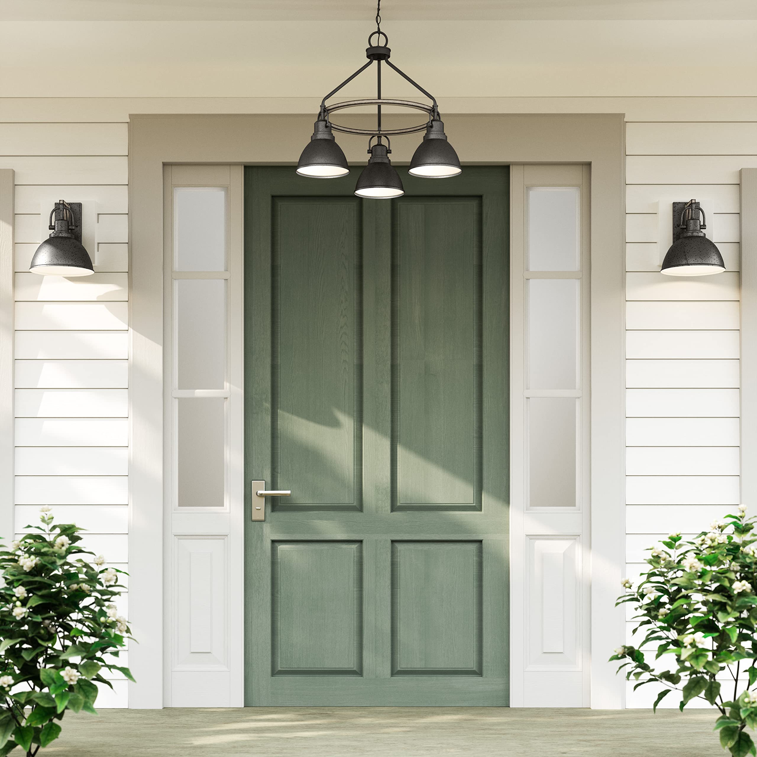 Elk Home North Shore 3-Light Outdoor Pendant, 24'' Wide, Iron Finish, Alloy Steel