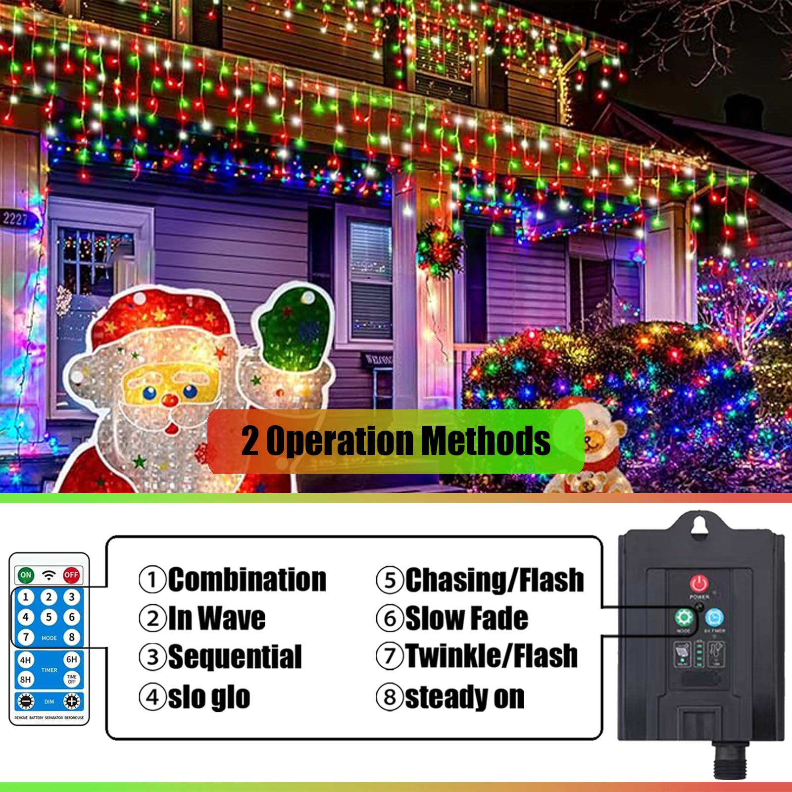Neoclassy Solar Christmas Lights, 304 LED Waterproof String Lights, Red and Green, Ni-MH 1200mAh, 8 Modes for Outdoor Decor