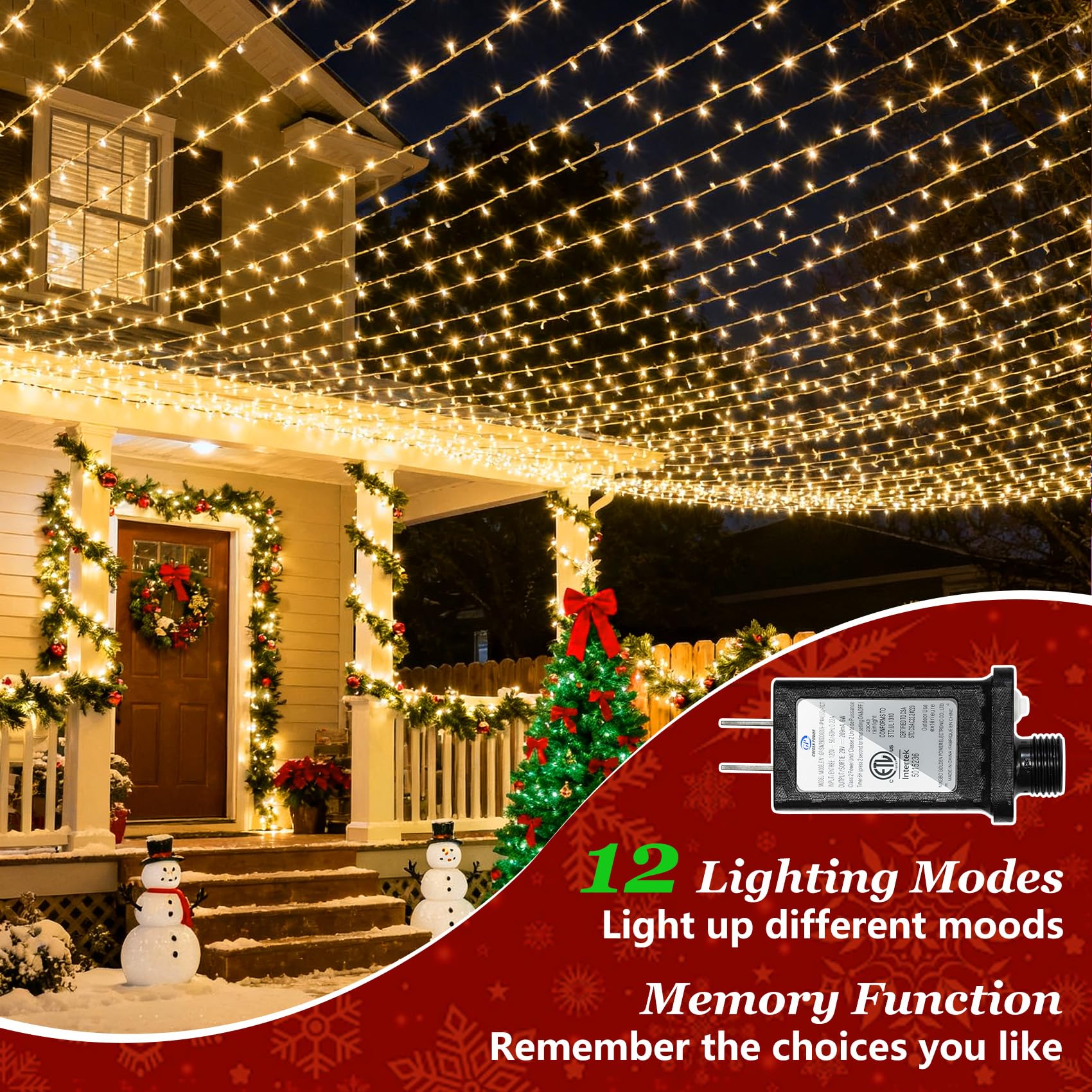 1500 Led 470Ft Christmas Lights Outdoor  Christmas String Fairy Lights With Timer & Memory  Waterproof 12 Modes Dimmable Twinkle Tree Lights For Home Patio Wedding Party Yard Xmas Decor  Warm White