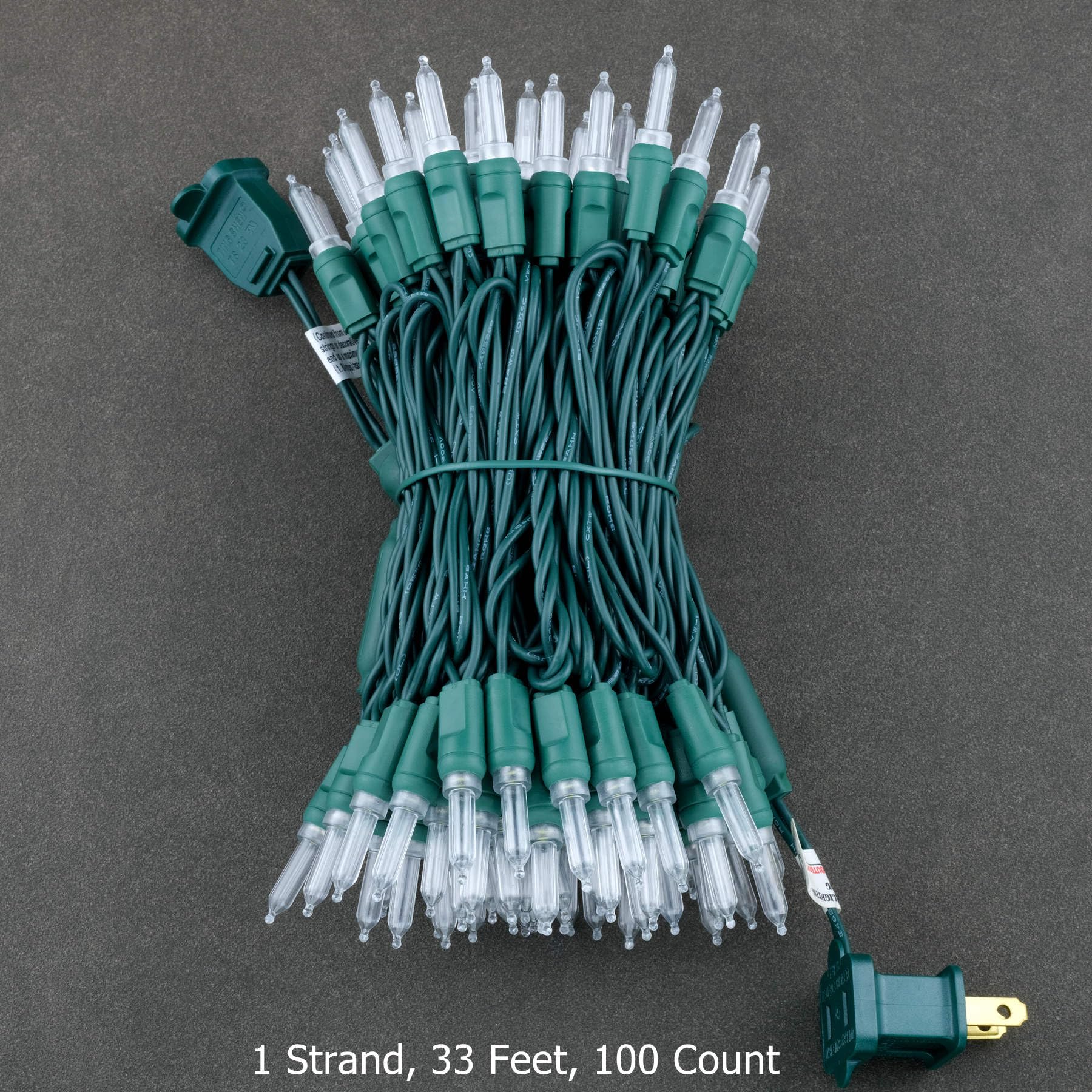 YULETIME T5 LED Christmas Lights, 100 Warm White Bulbs, 33 ft Waterproof Green Wire String Lights, Model YX-T5-100-3