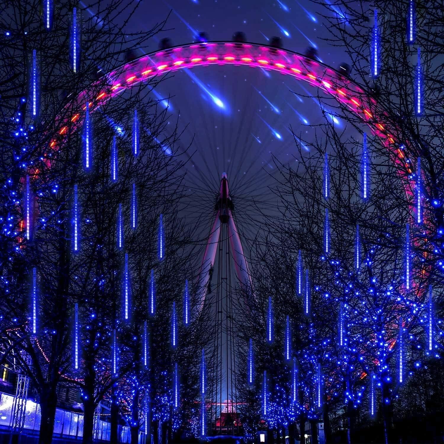 11.8 Inch 10 Tubes 240 Led Meteor Shower Raindrop Lights With Timer Function Cascading Lights Led Icicle Lights Falling Raindrop Lights For Holiday Party Wedding Christmas Tree Decoration (Blue)