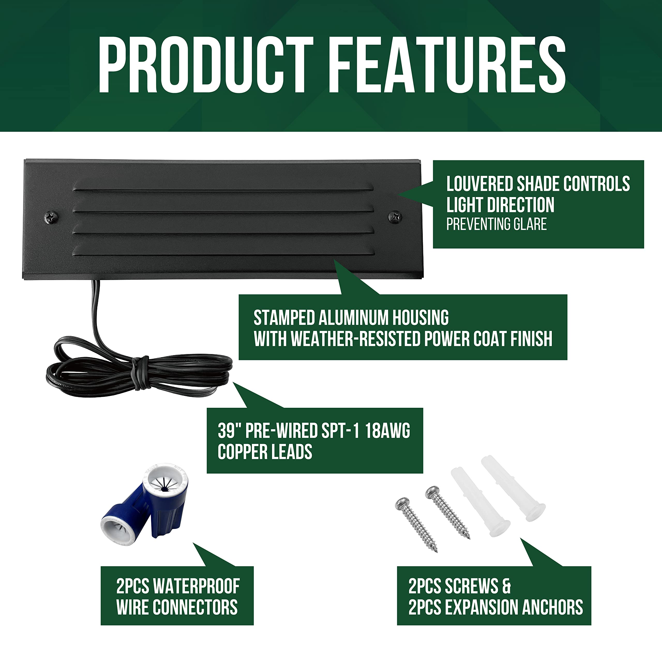 GKOLED 4W Low Voltage LED Step Lights - 6 Pack, 2700K, IP65, Aluminum, Black, Surface Mount with Louvered Faceplate