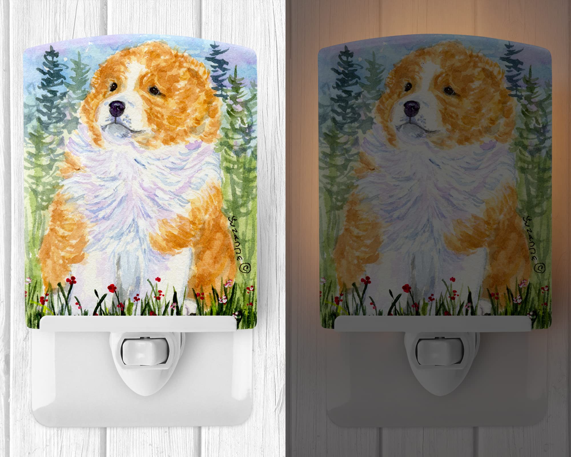 Caroline'S Treasures Ss8918Cnl Sheltie Ceramic Night Light Compact, Ul-Certified, Ideal For Bedroom, Bathroom, Nursery, Hallway, Kitchen, 6X4X3, Multicolor