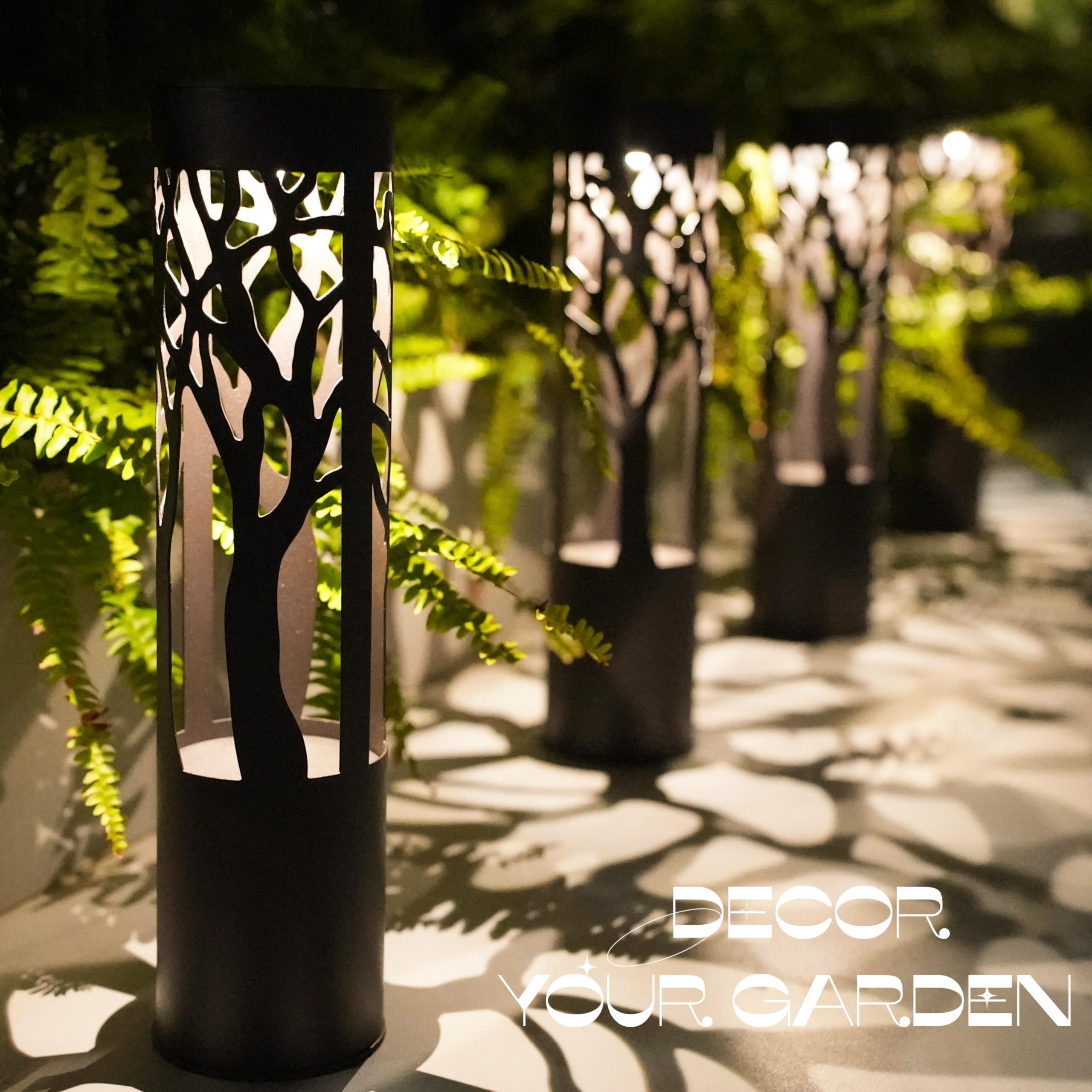 PUMPSUN Solar Pathway Lights 4-Pack, Iron Landscape Lighting, Dust to Dawn, Brown, Model PSWY22002, Warm Yellow for Garden Decor