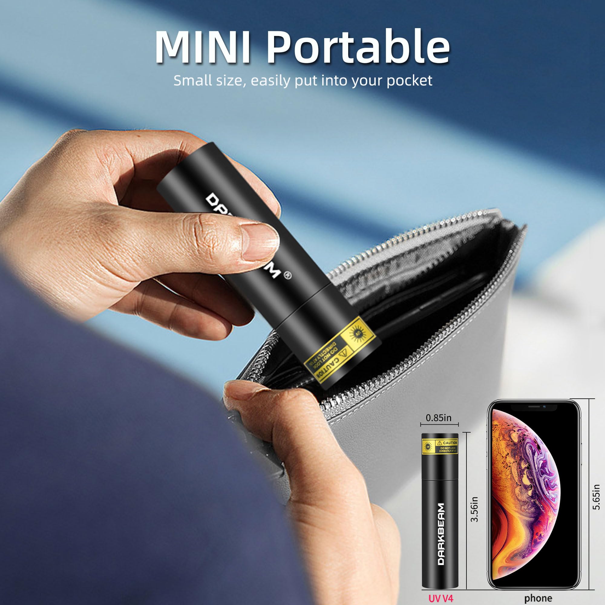 DARKBEAM Mini UV Black Light Flashlight 365nm - Rechargeable Aluminum LED, Model DKL-V4, Portable for Pet Urine, Stains, and Fluorescent Detection