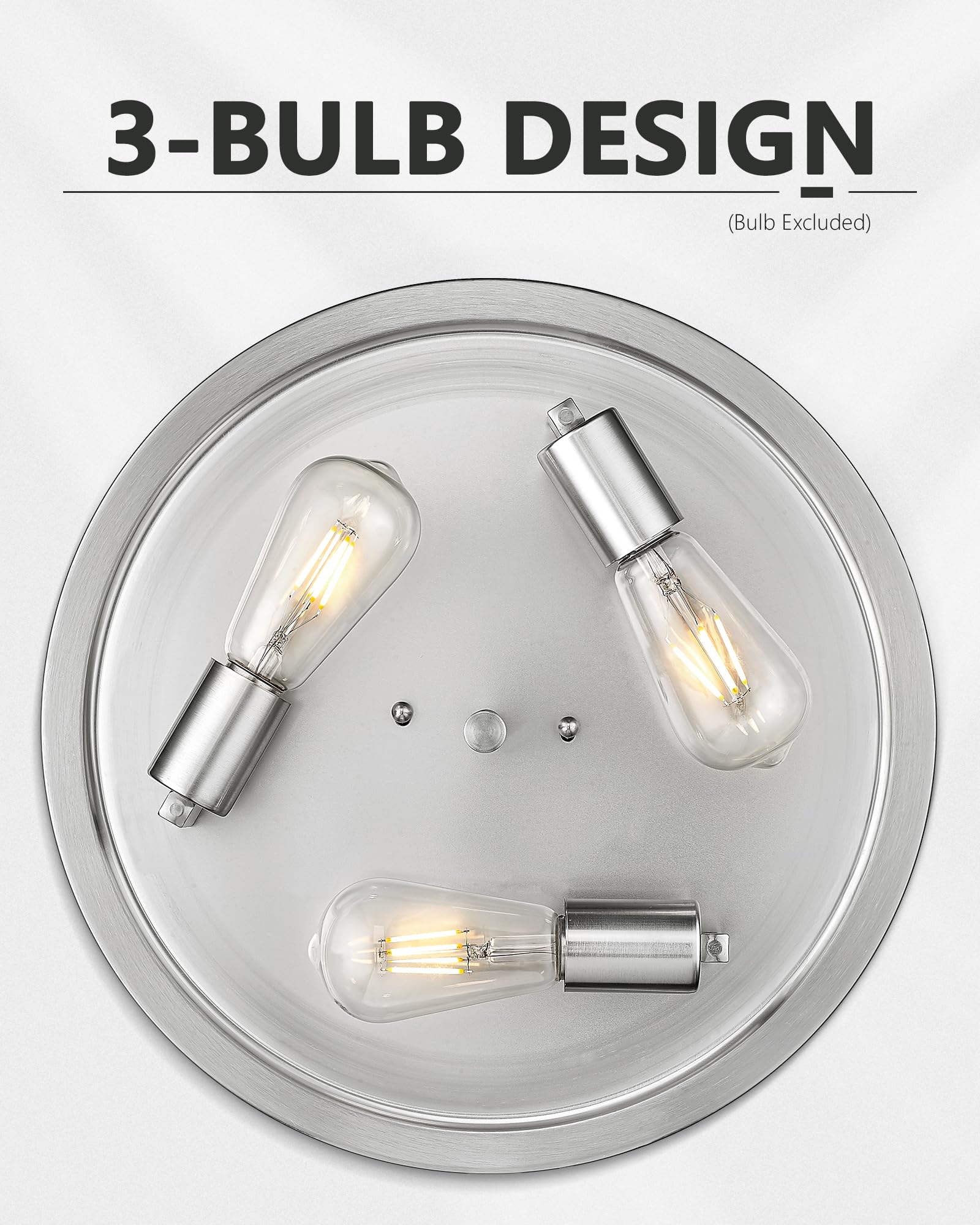 15 Inch Ceiling Light Fixtures, Hwh 3-Light Modern Flush Mount Light With Brushed Nickel Finish, Water Ripple Hammered Glass Cei