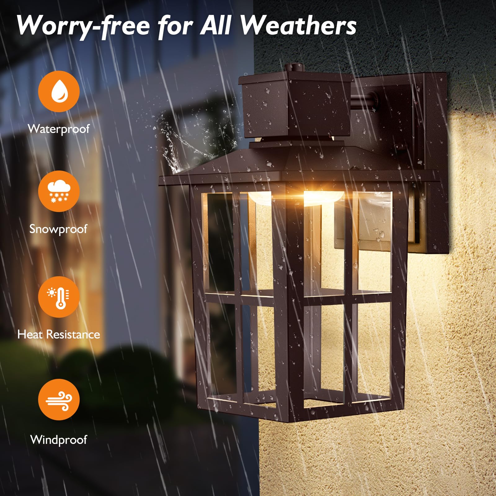 Brightever Outdoor Light Fixture, Led Exterior Lantern Waterproof, 10W 800Lm High Brightness, Selectable 3000K/4000K/6500K, Brow