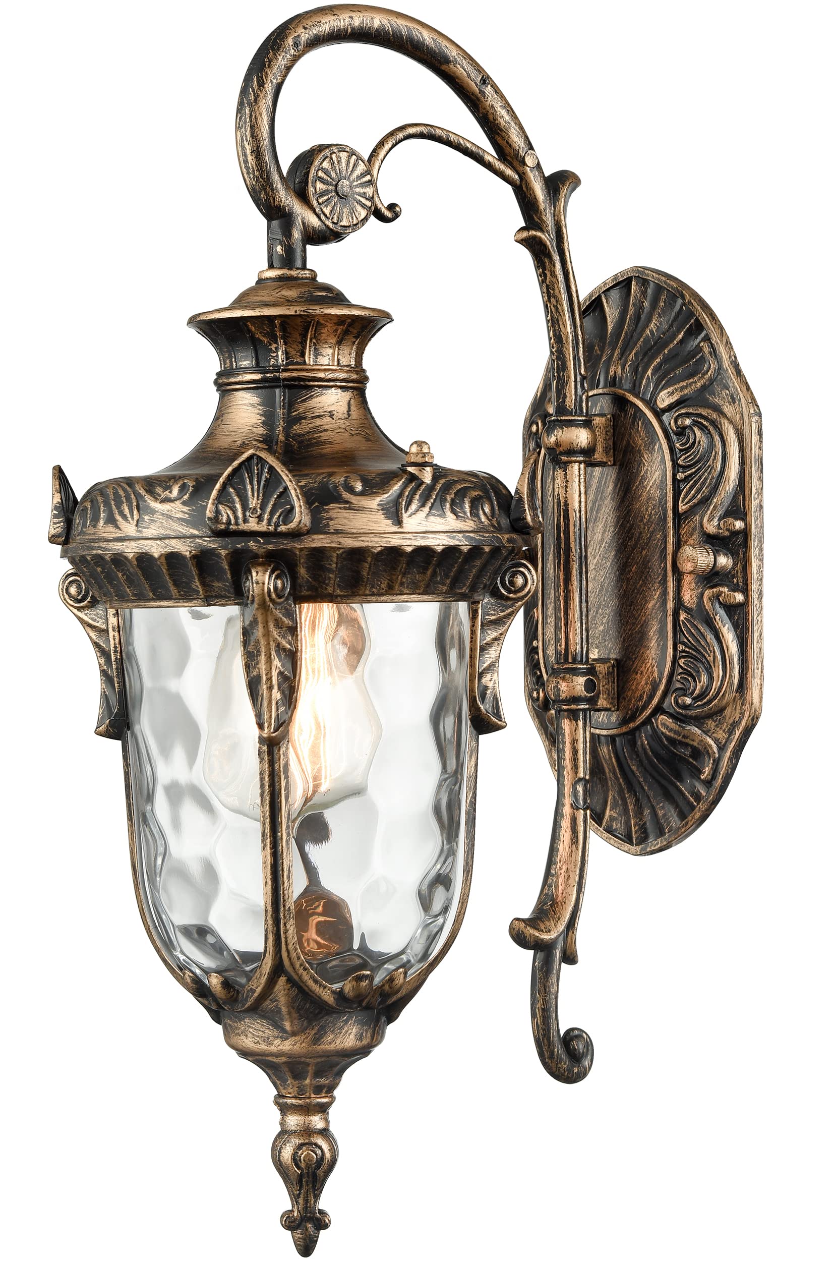 SAMTEEN Bronze Outdoor Light Fixtures Wall Mount 15.8 H Waterproof Exterior Wall Sconce with Hammered Glass Shade Outside Porch 