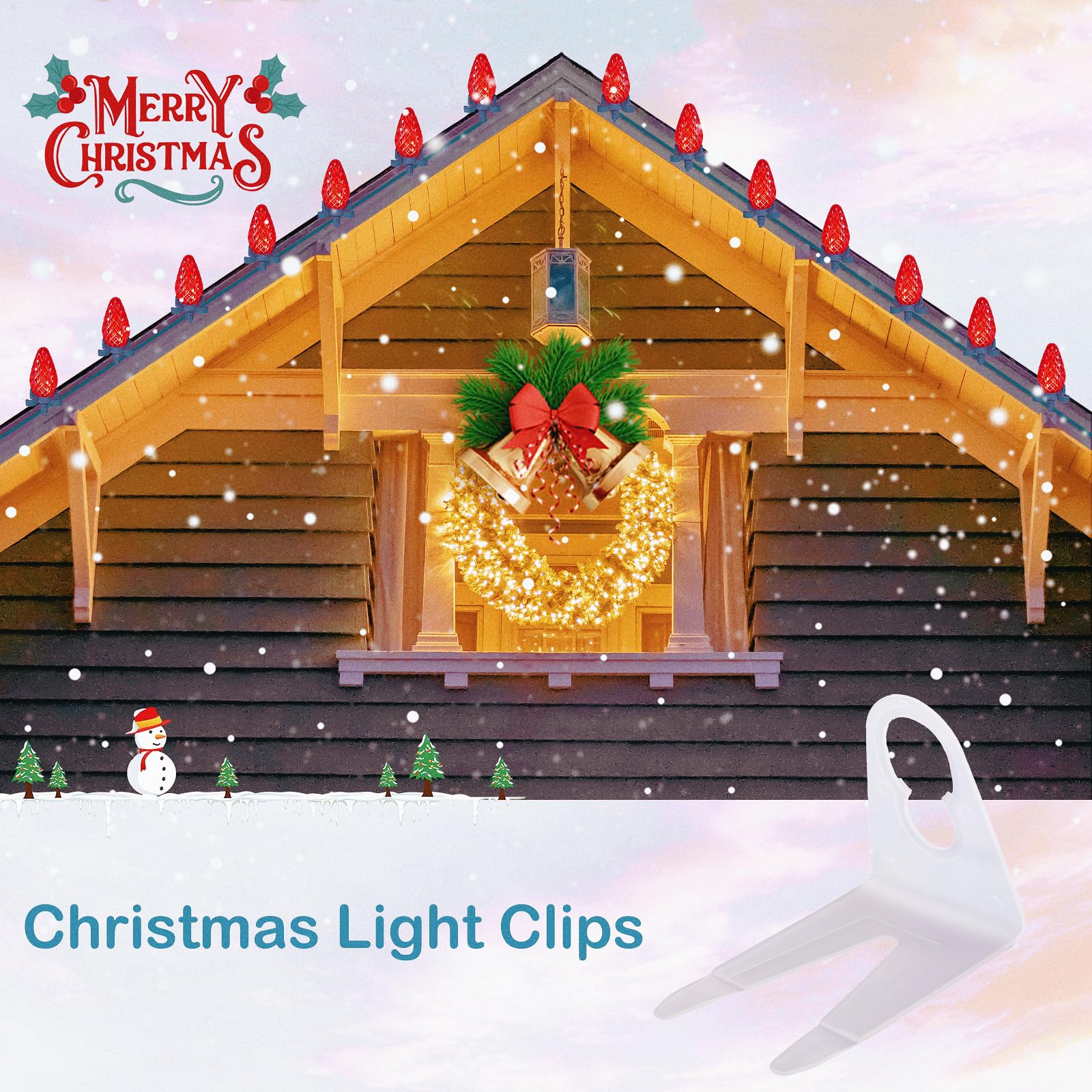 Minetom Christmas Light Clips, 100 Pack, C7 C9 Shingle Tab, White, 7-Shape Design, Outdoor Use, Leaf Guard for Roof and Gutter