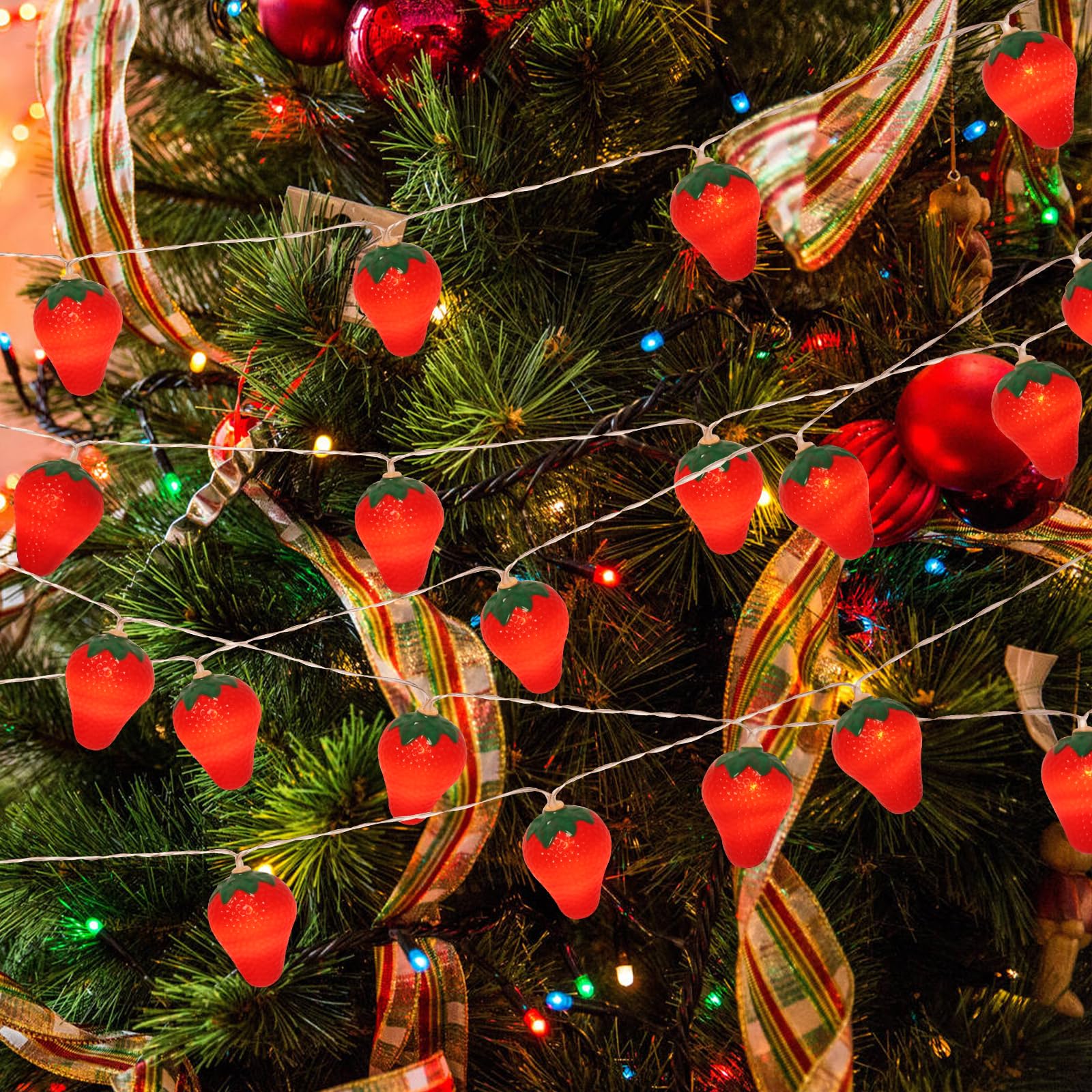 Sdoublem 3M 20Led Fruit Strawberry String Lights Battery Powered Indoor Outdoor Lighting Lamp For Wedding Home Birthday Garden Yard Patio Party Christmas Tree Cute Decorations