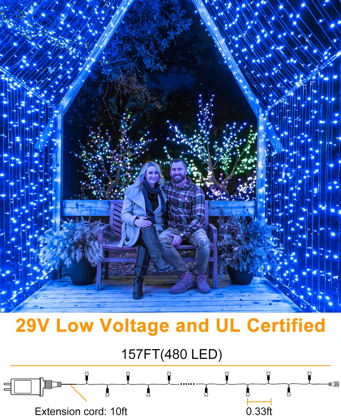 Xmasbokeh 157Ft 480 Led Christmas Lights Outdoor  Plug In Christmas Tree Lights Waterproof  8 Modes Green Wire Fairy String Light For Indoor Home Patio Tree House Holiday Decorations  Blue